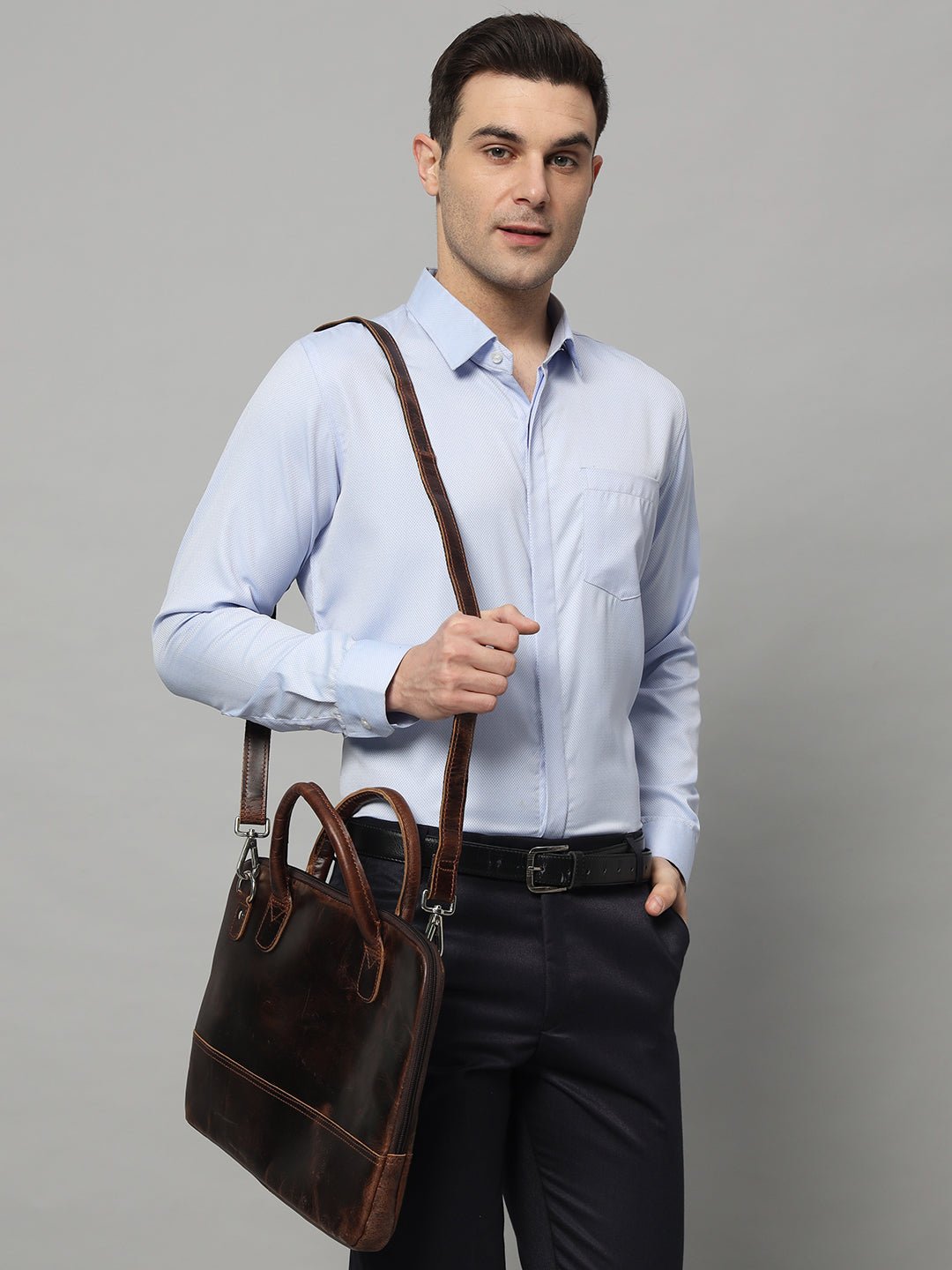 Modernist Leather Laptop Bag-Dark Brown - Overture Gifts