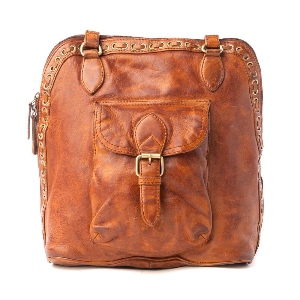 Myra Hearthfire Buckled Genuine Leather Bag in Cognac Brown - Overture Gifts