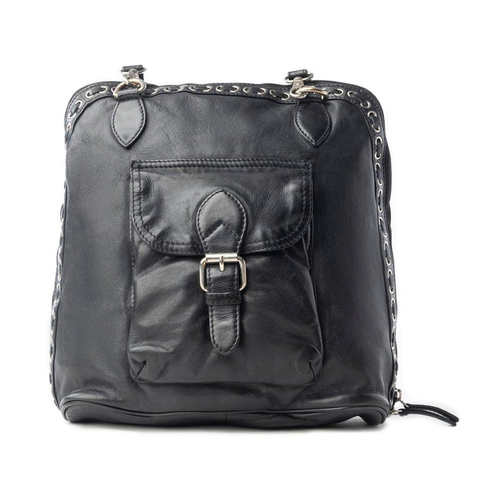 Myra Stormrider Buckled Genuine Leather Bag in Shadow Black - Overture Gifts