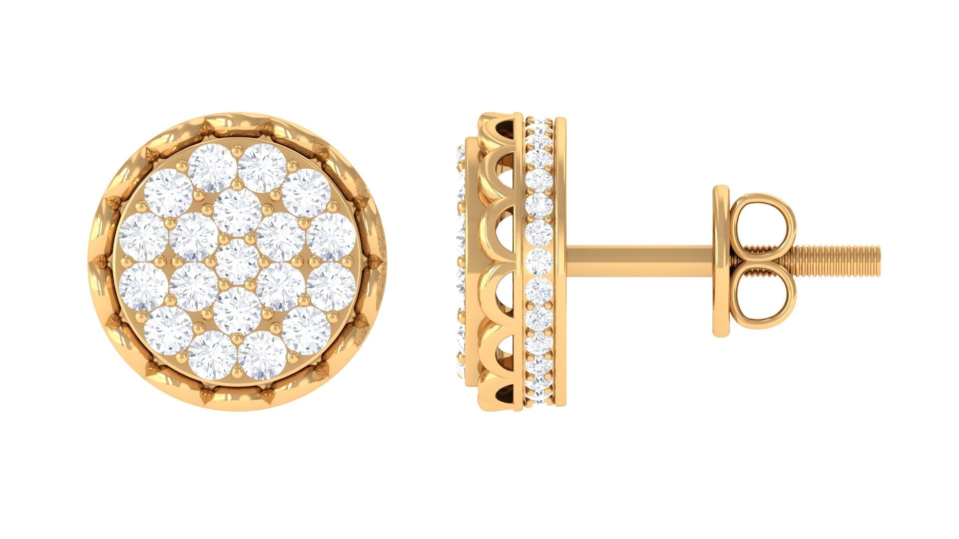 Natural Diamond Cluster Stud Earrings with Screw Back - Overture Gifts