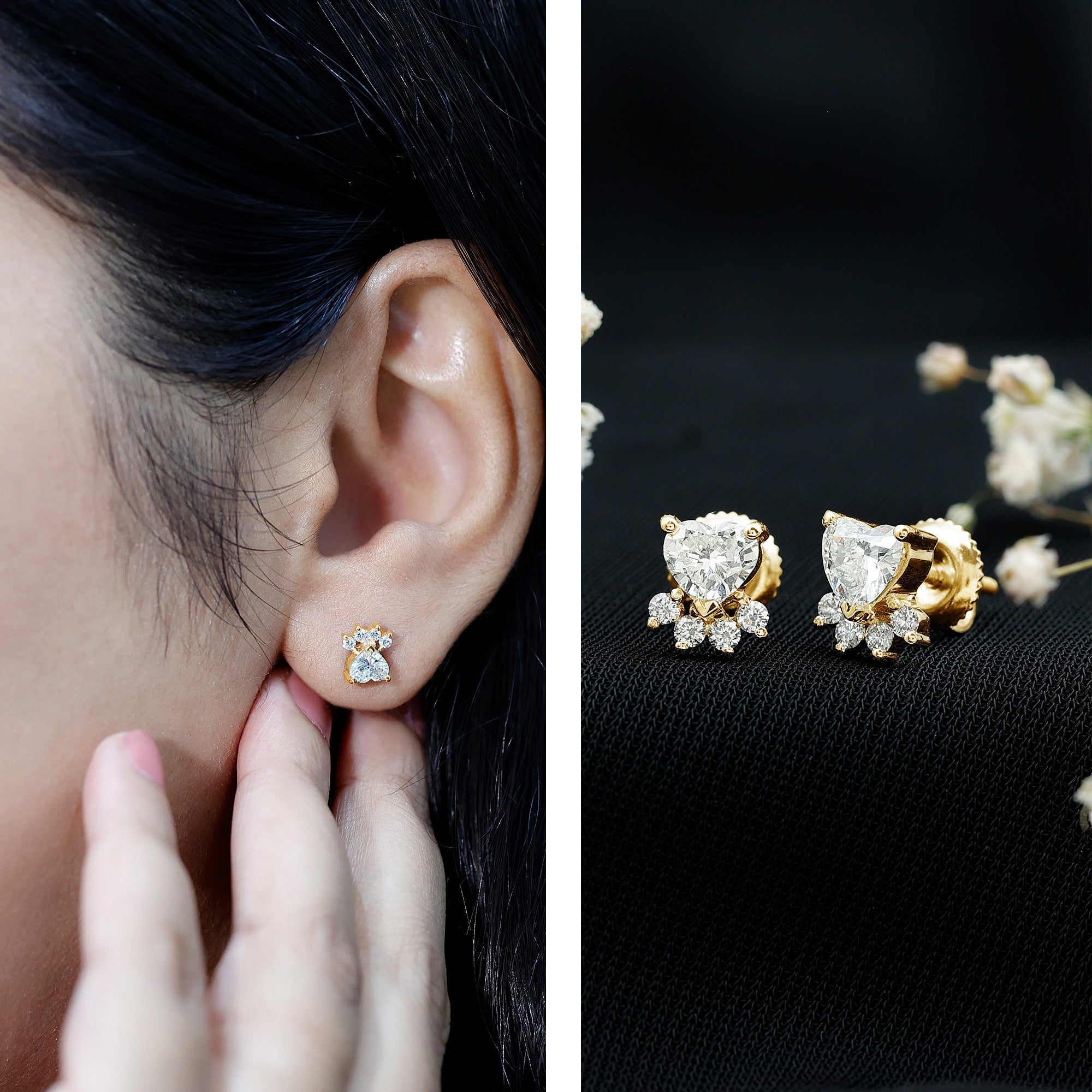 Natural Diamond Paw Stud Earrings for Women - Overture Gifts