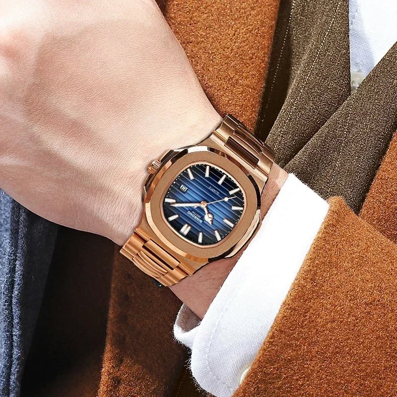 New Casual Business Fashion Quartz Wristwatches Rose Gold Clock Men Luxury Watch Automatic Watches Mens Black Relogio Masculino - Overture Gifts