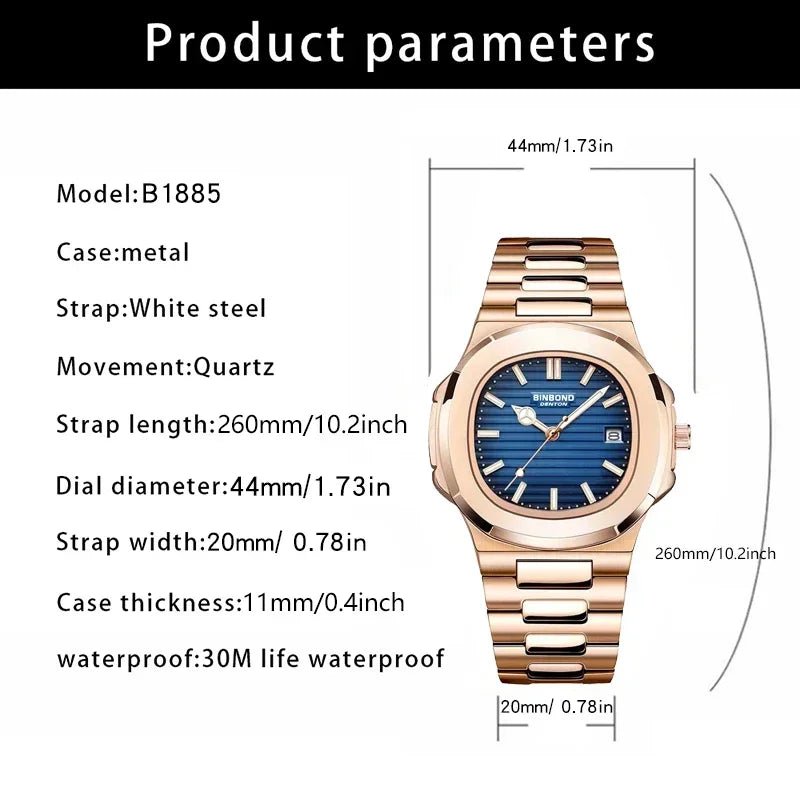 New Casual Business Fashion Quartz Wristwatches Rose Gold Clock Men Luxury Watch Automatic Watches Mens Black Relogio Masculino - Overture Gifts