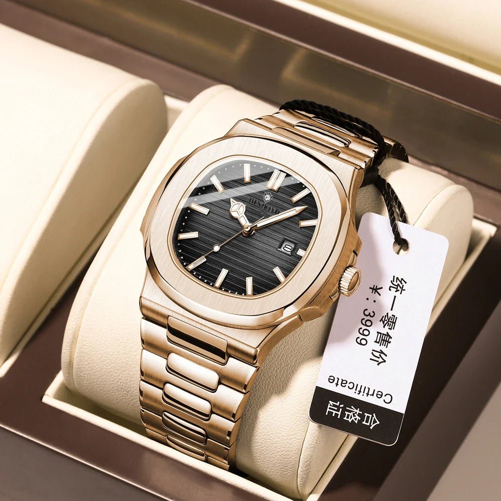 New Casual Business Fashion Quartz Wristwatches Rose Gold Clock Men Luxury Watch Automatic Watches Mens Black Relogio Masculino - Overture Gifts