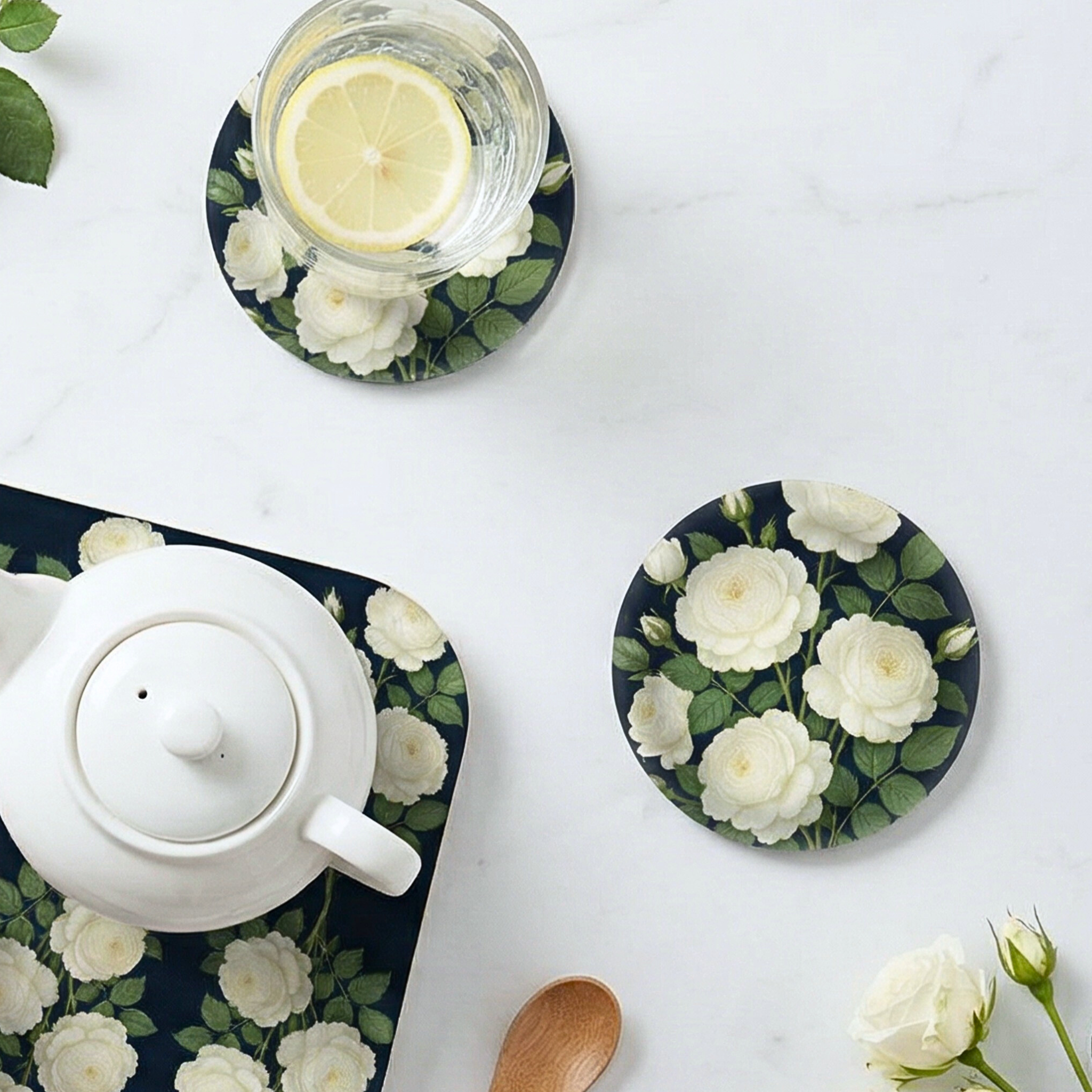 Night Garden Decorative Birchwood Tray - Mini Round - Set of 2