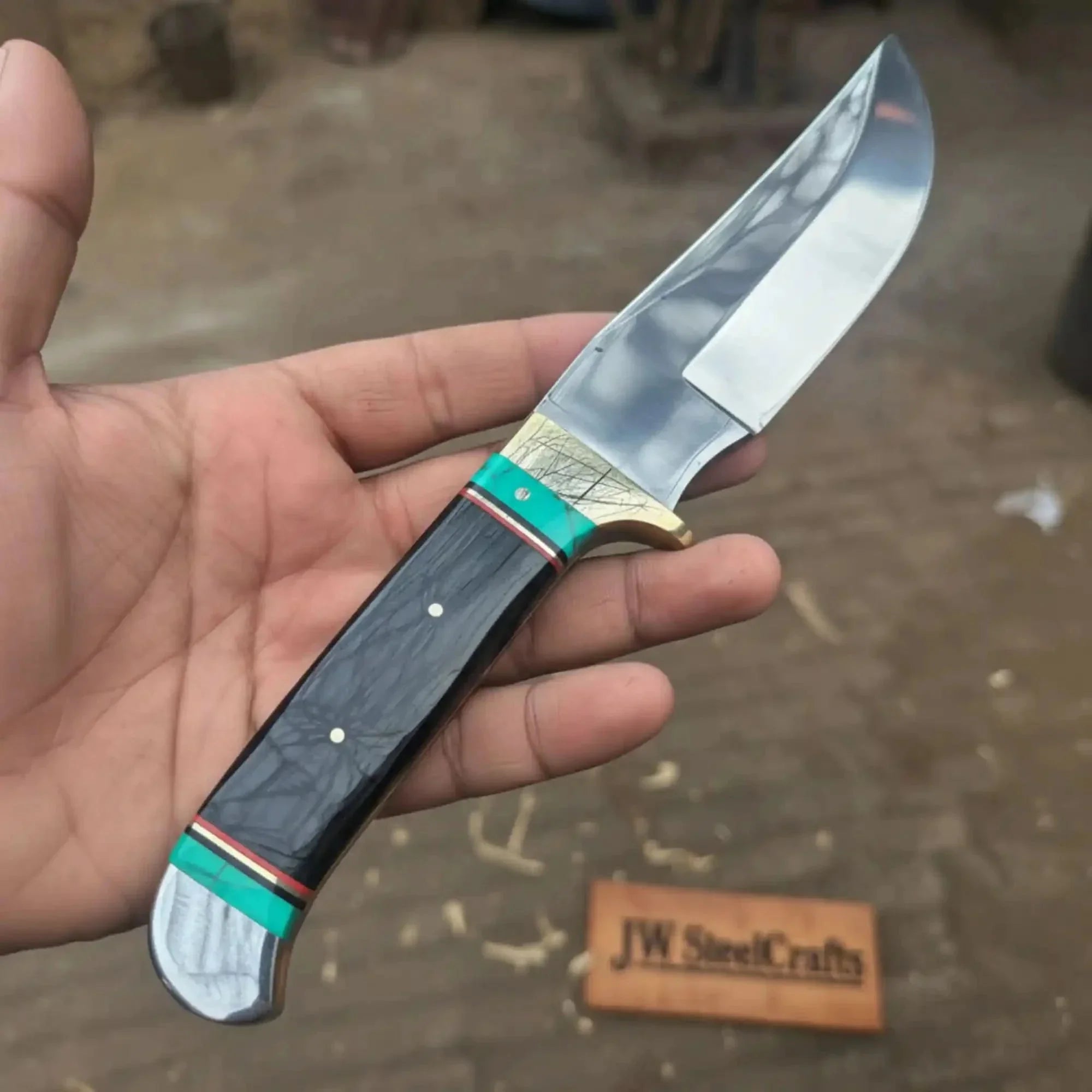 Frontier Bowie Knife 11” - Black Resin Handle with Turquoise Spacers