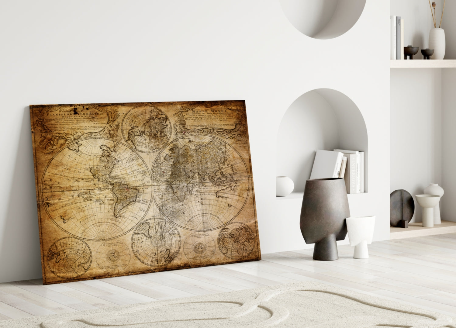 Antique Hemisphere Cartography World Map Glass Wall Art