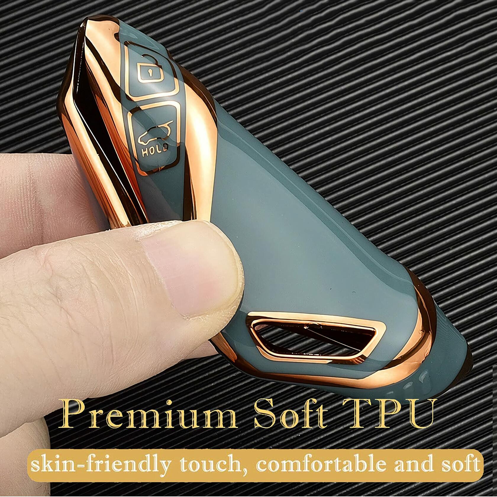 Kia Key Fob Cover - Soft TPU Leather Keychain Black Ceed Cerato