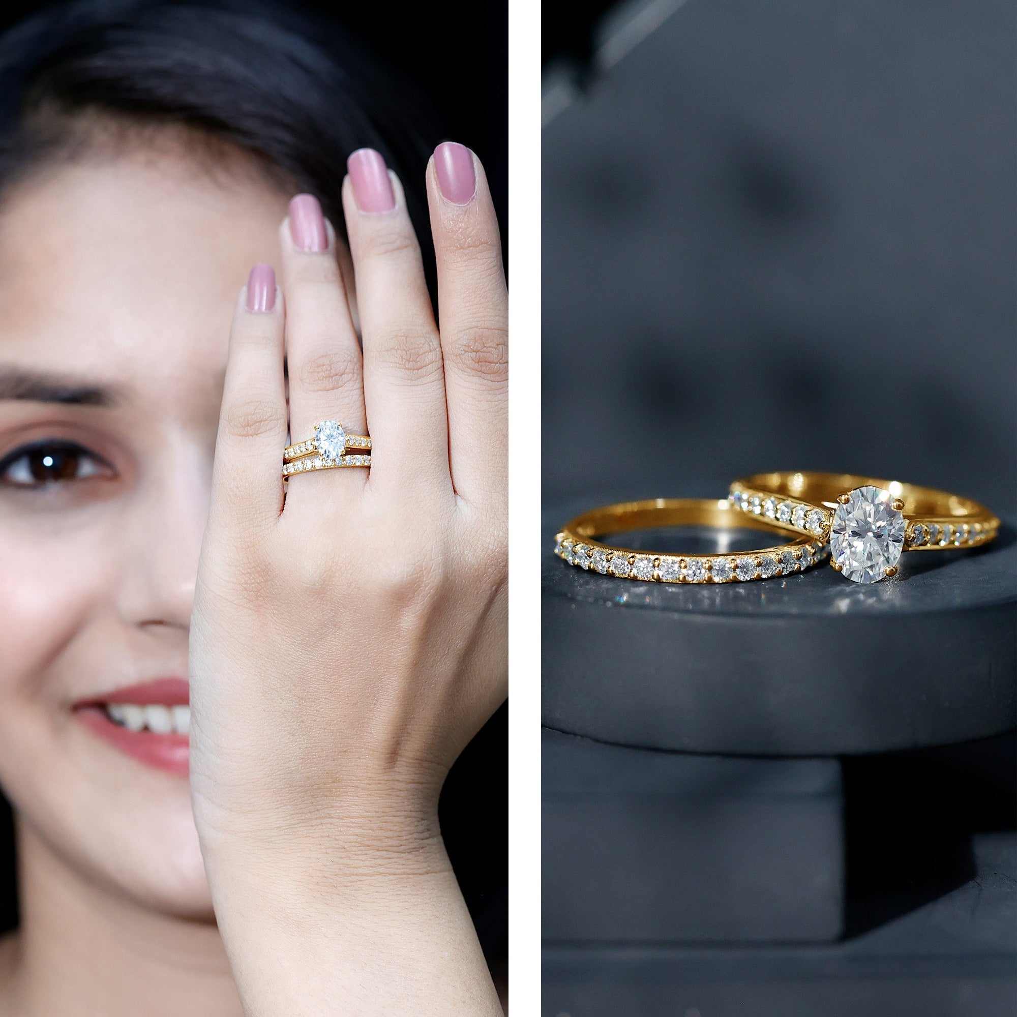Oval Shaped 1 Carat Lab Grown Diamond Bridal Ring Set with IGI Certificate - Overture Gifts