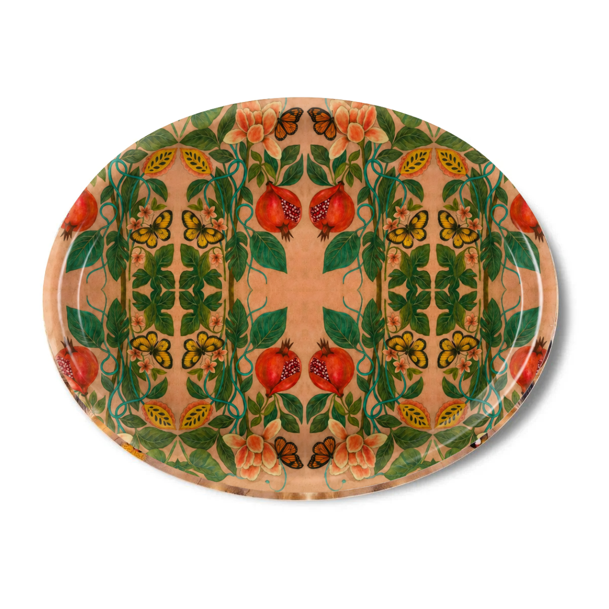 Pomegranate Migration Birchwood Decorative Tray - Oval