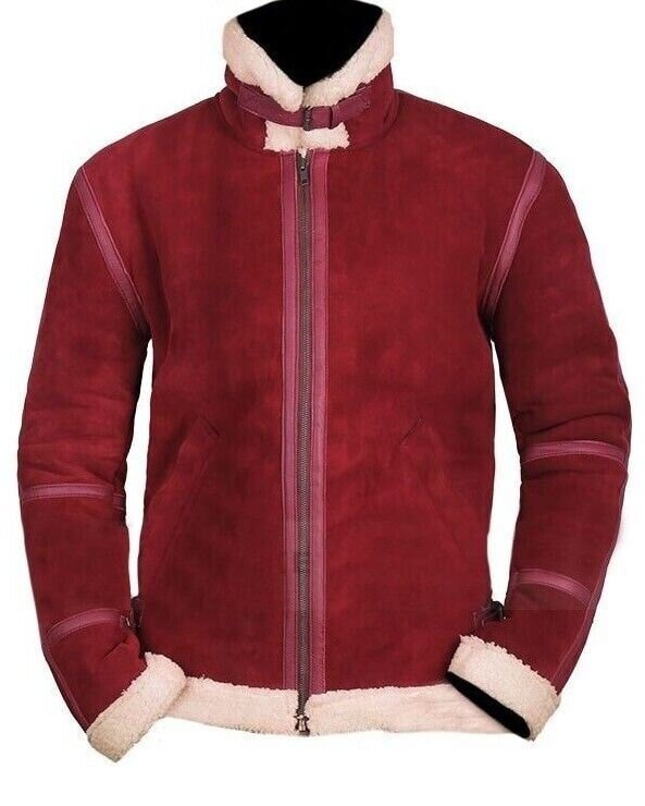Ox and Bulls Christmas Red Suede Leather Jacket | Men's Ryan Reynolds Inspired Santa Shearling Jacket - Overture Gifts