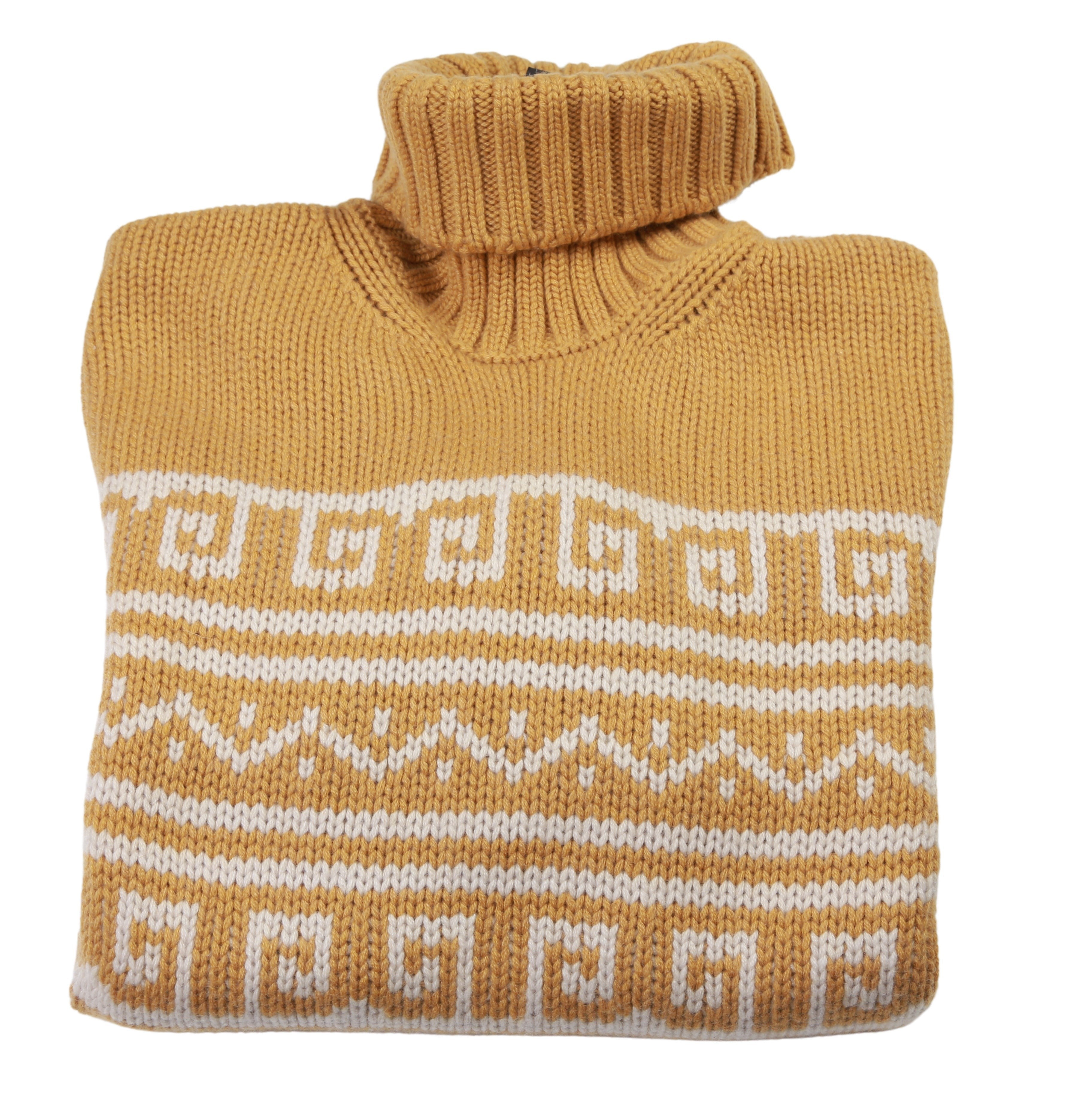Manrico Cashmere Tribal Pattered Turtleneck Thick Knit Sweater