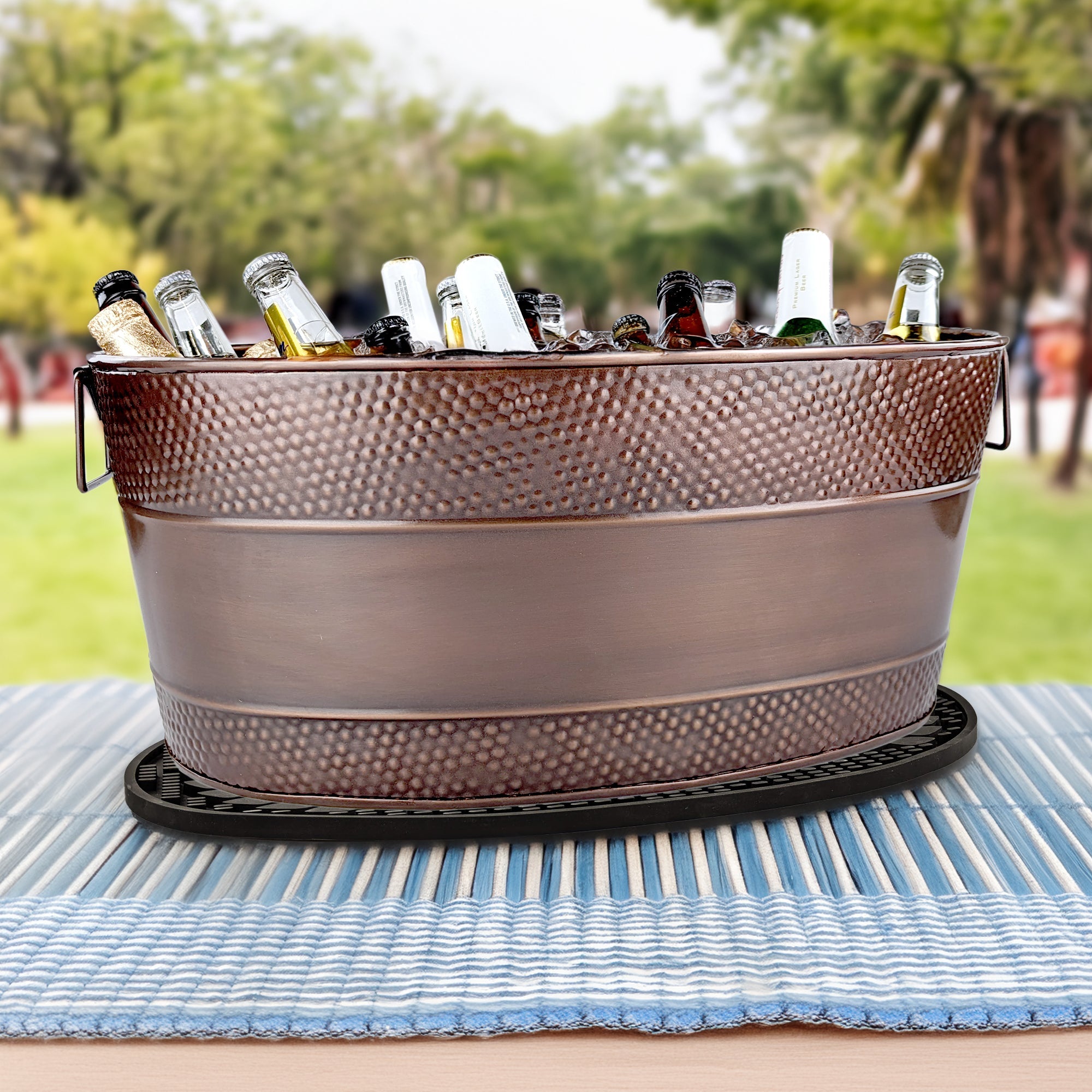 Aspen Metal Beverage Tub with Party Mat Antique Copper | BREKX