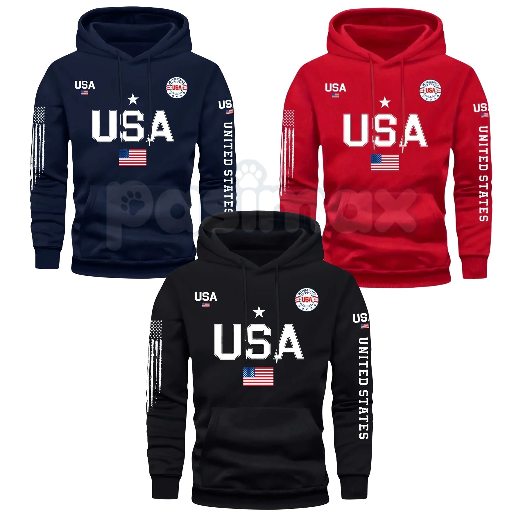 Patriot USA Flag Print Hoodie – Men’s American Heritage Fleece Sweatshirt, Vintage Stars & Stripes Graphic Pullover, Made in the USA - Overture Gifts
