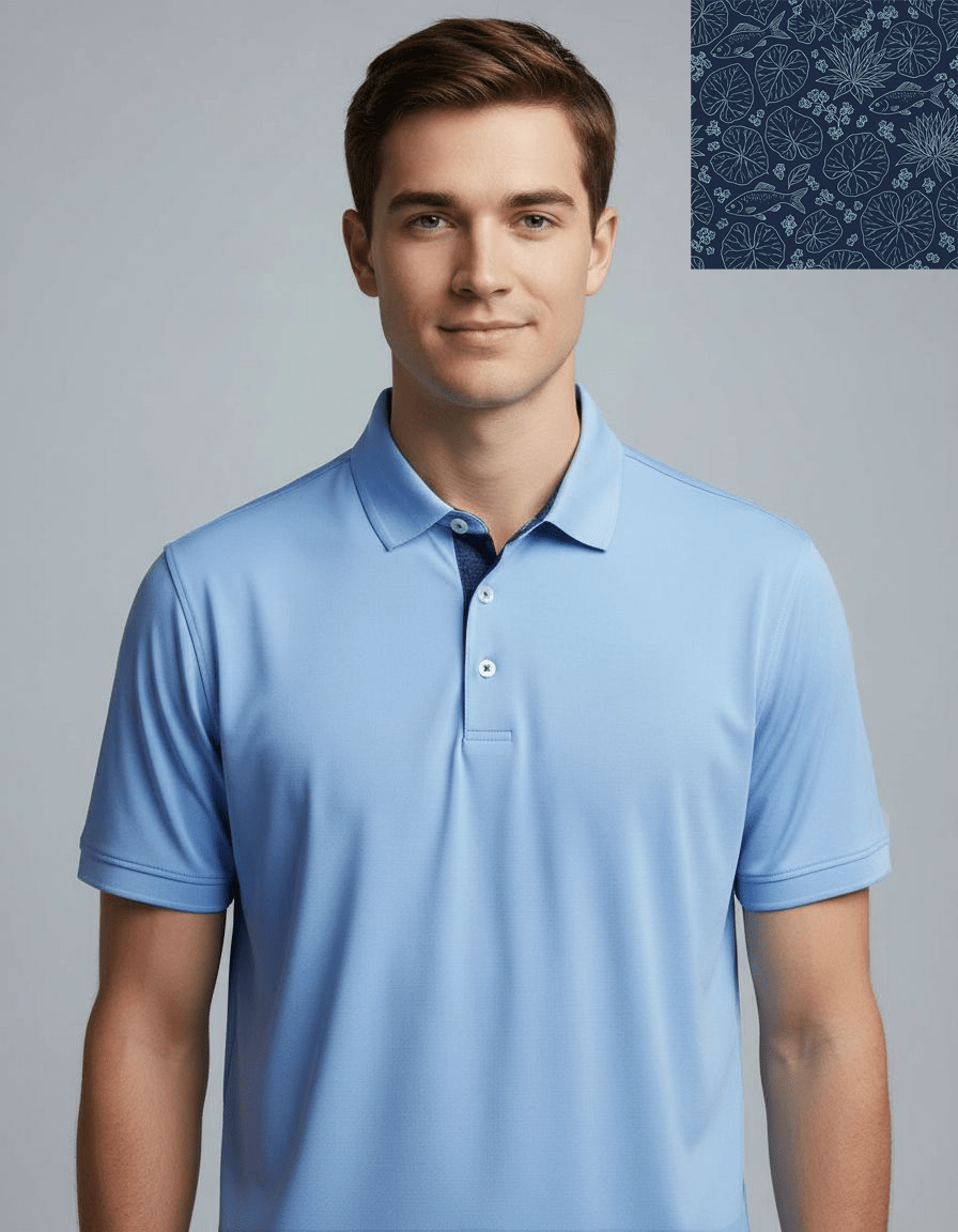 Personalized Groomsmen Golf Polo - Premium Blue Depths print - Performance Fabric - Overture Gifts