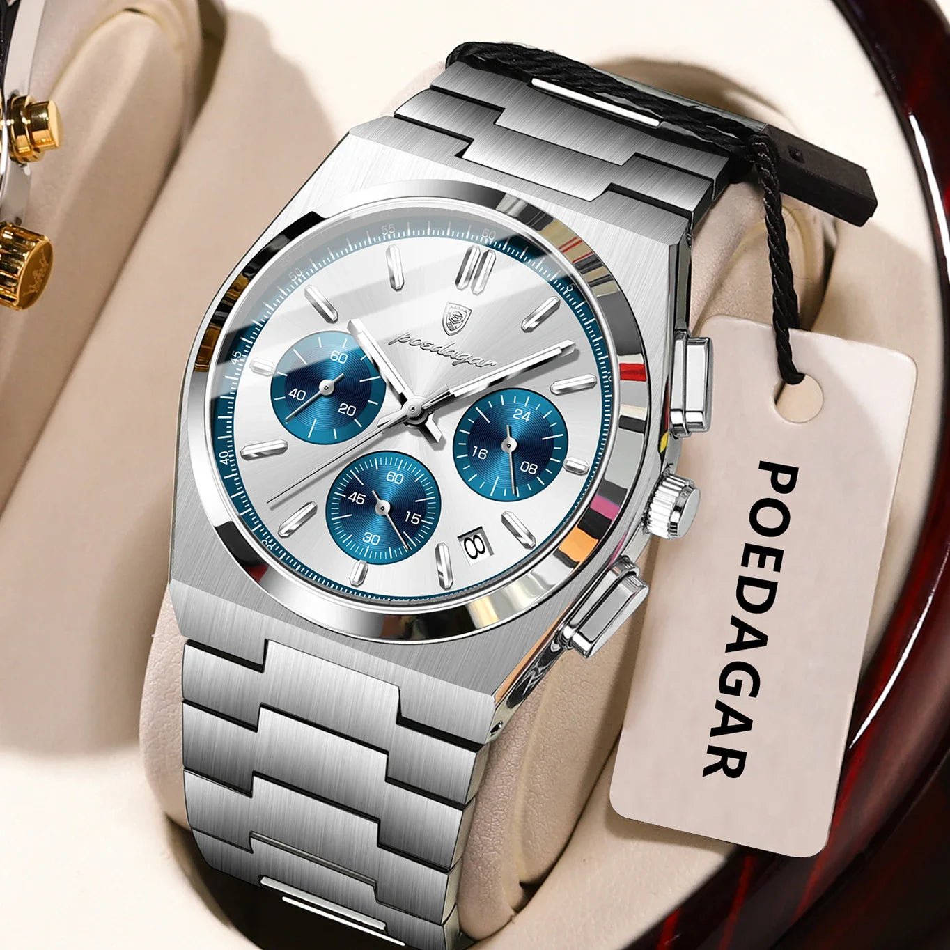POEDAGAR Luxury Man Watch Chronograph Date Stainless Steel Sport Men Wristwatch Waterproof Luminous Fashion Quartz Men's Watches - Overture Gifts