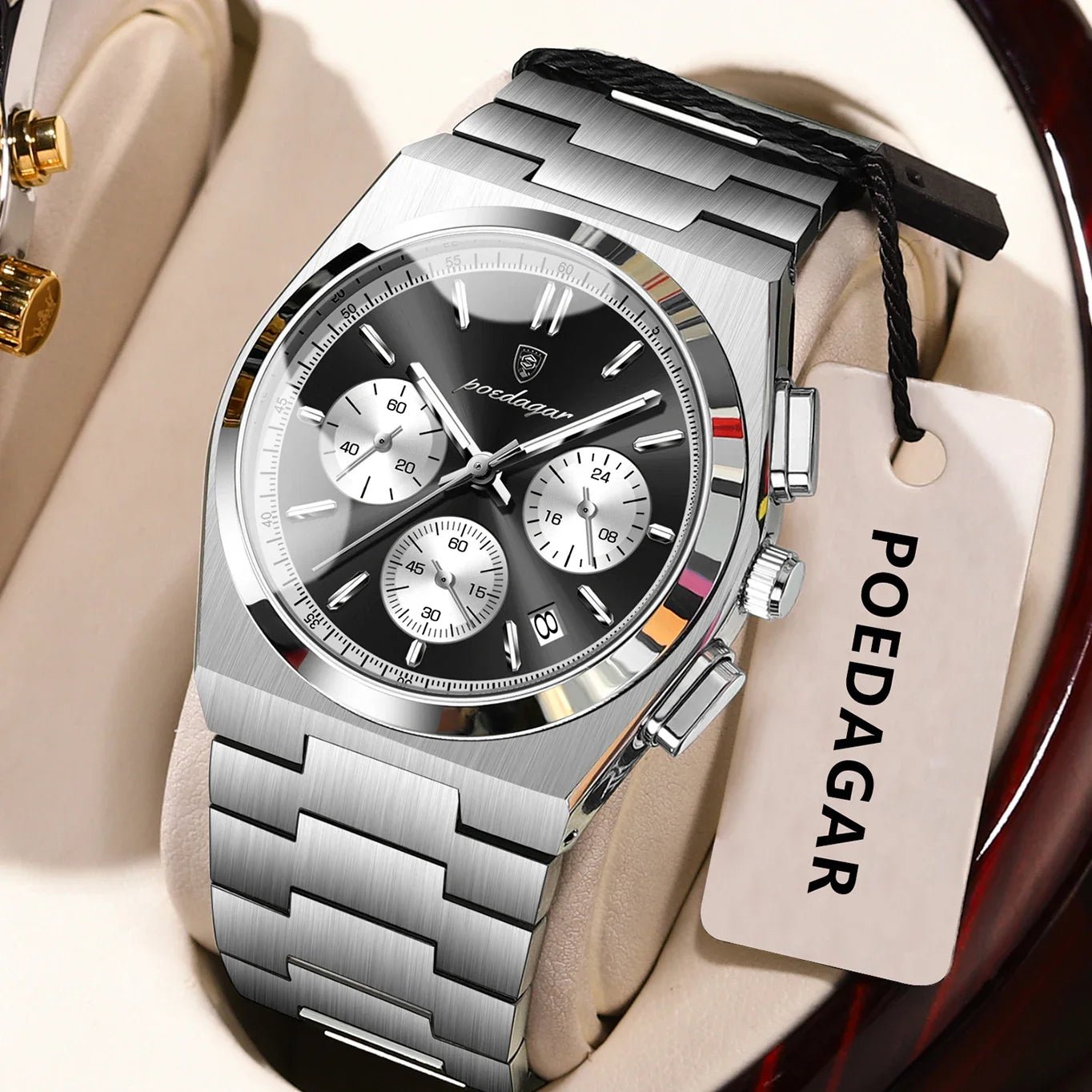 POEDAGAR Luxury Man Watch Chronograph Date Stainless Steel Sport Men Wristwatch Waterproof Luminous Fashion Quartz Men's Watches - Overture Gifts