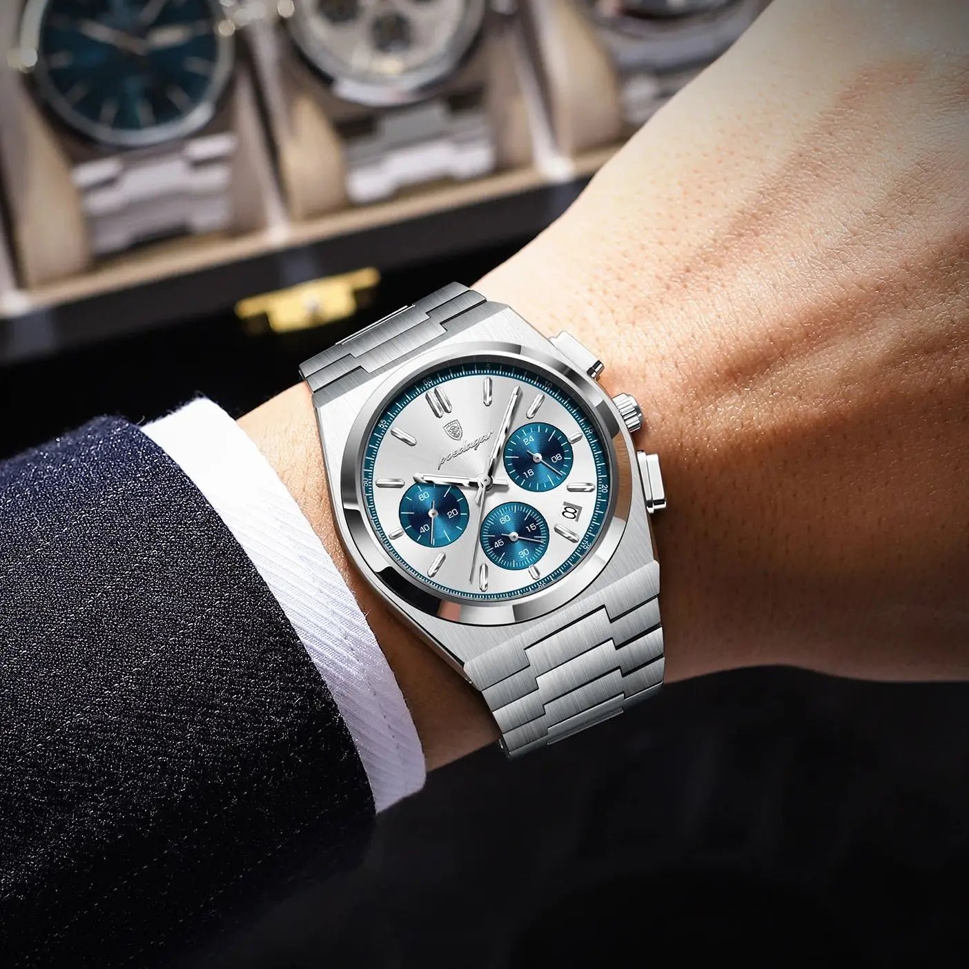 POEDAGAR Luxury Man Watch Chronograph Date Stainless Steel Sport Men Wristwatch Waterproof Luminous Fashion Quartz Men's Watches - Overture Gifts