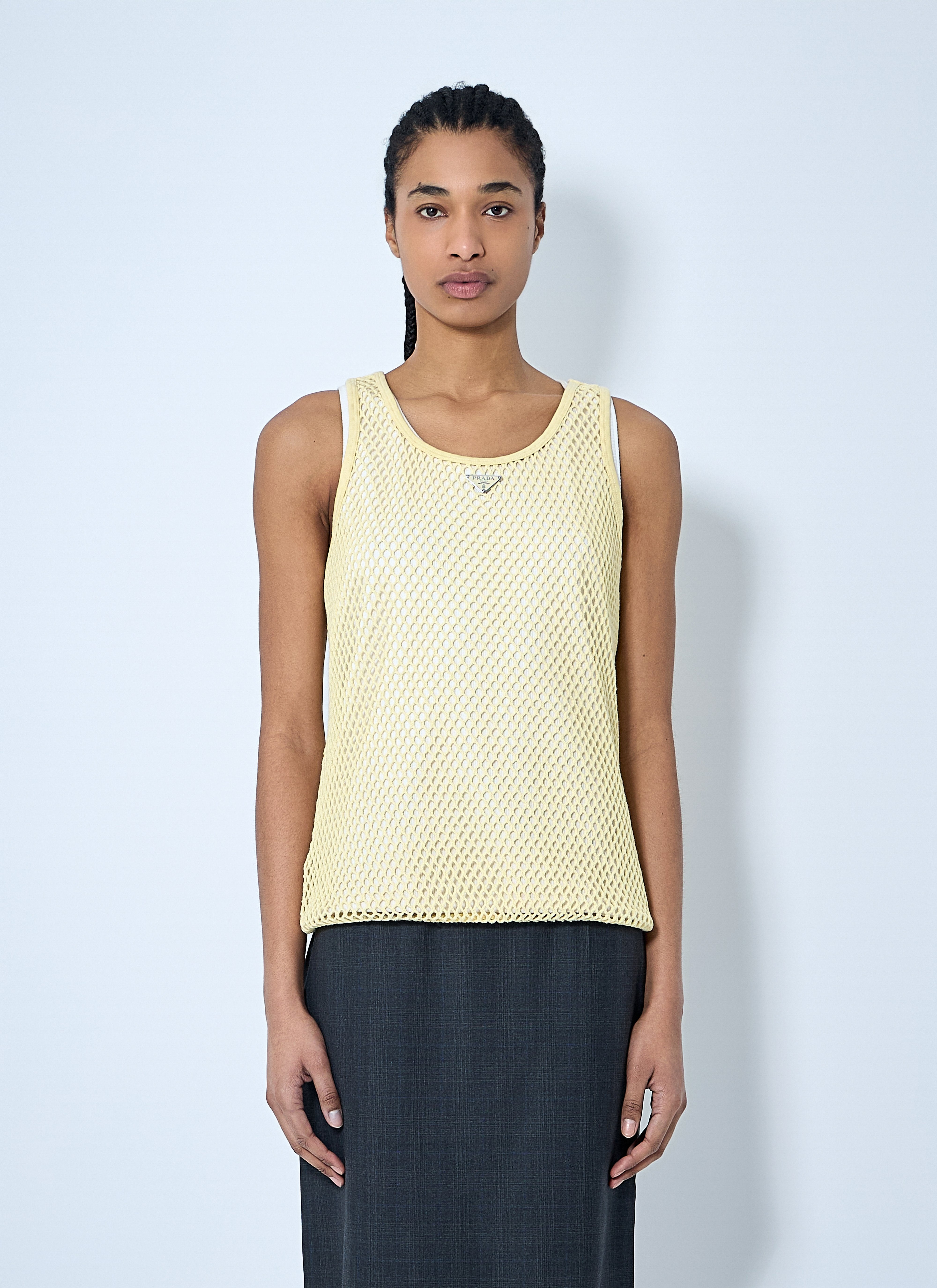 Prada Women Logo Plaque Open- Knit Tank Top
