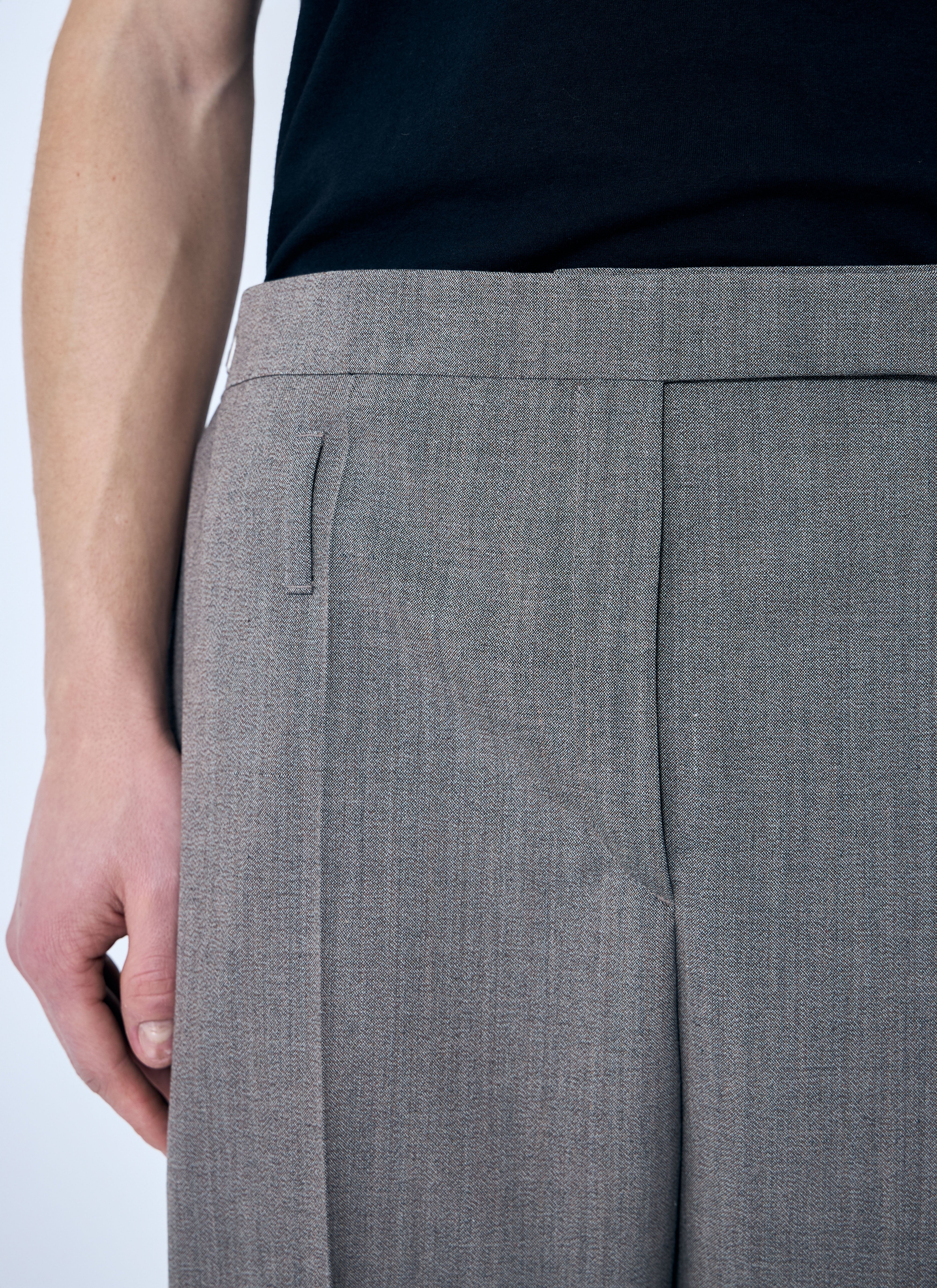 Prada Men Belted Tailored Wool-Blend Pants