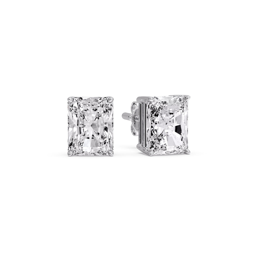 IGI Certified Basket Stud Earrings Set With Radiant Cut Diamonds