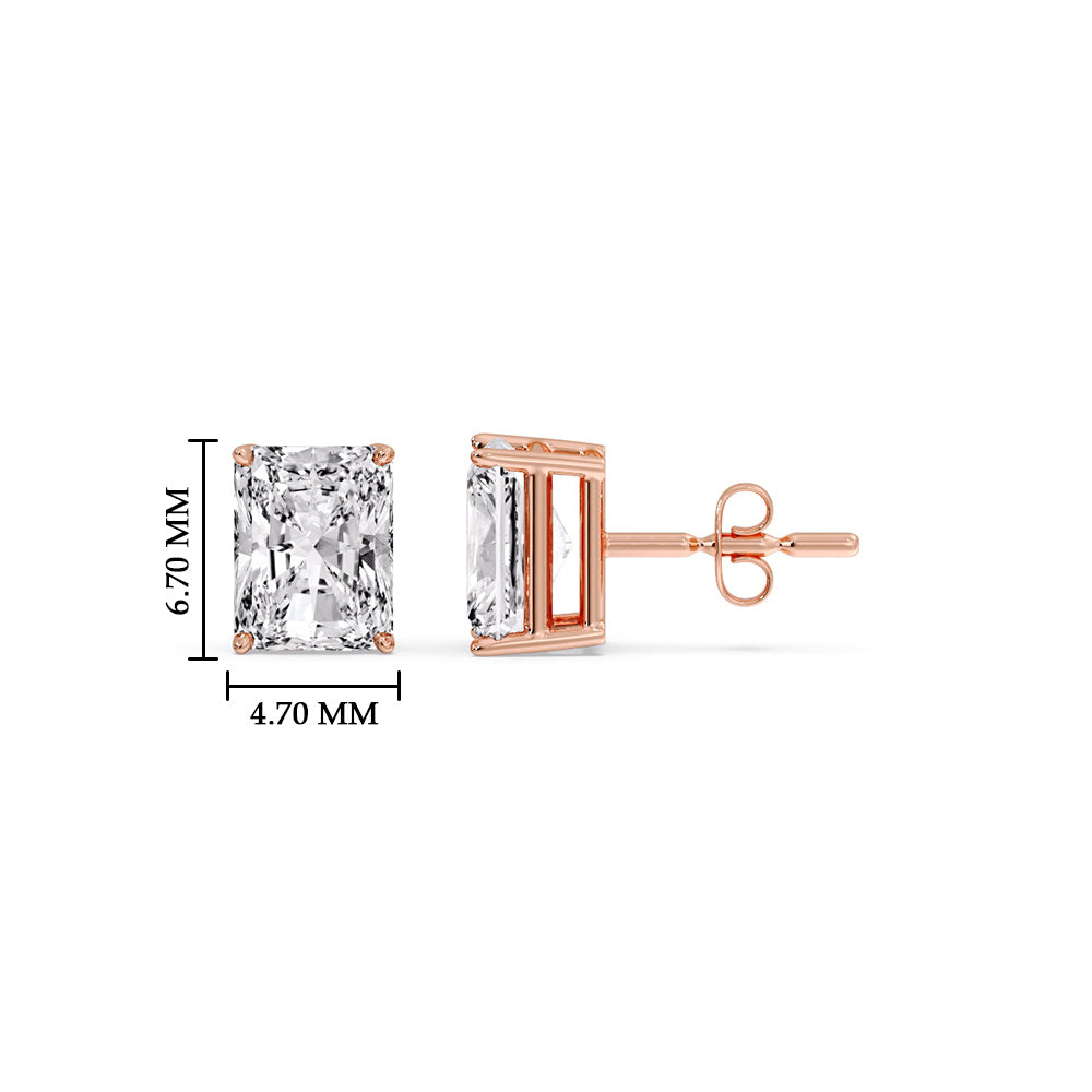 IGI Certified Basket Stud Earrings Set With Radiant Cut Diamonds