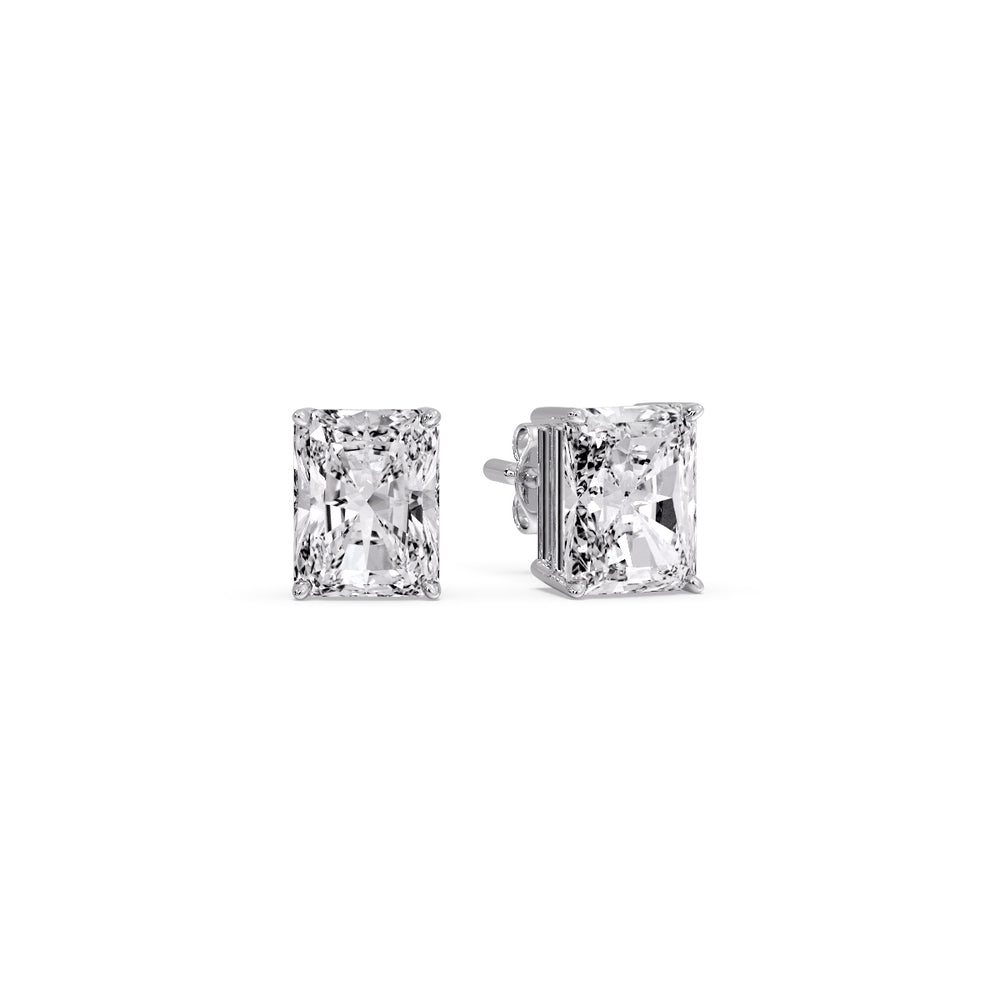 IGI Certified Basket Stud Earrings Set With Radiant Cut Diamonds