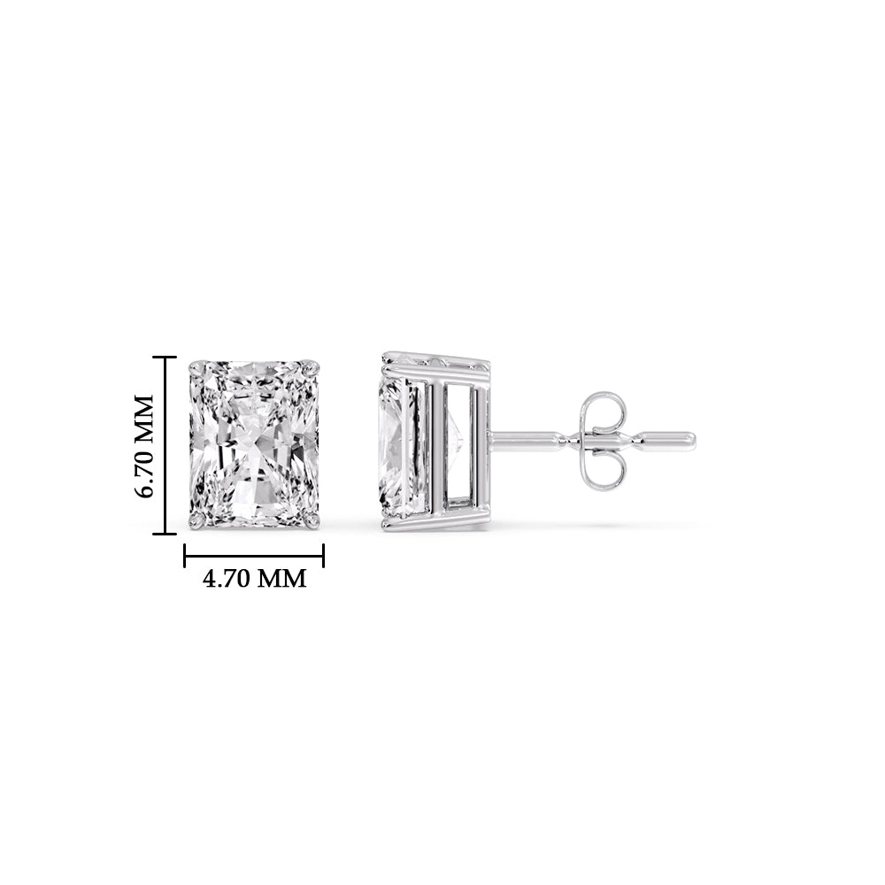 IGI Certified Basket Stud Earrings Set With Radiant Cut Diamonds