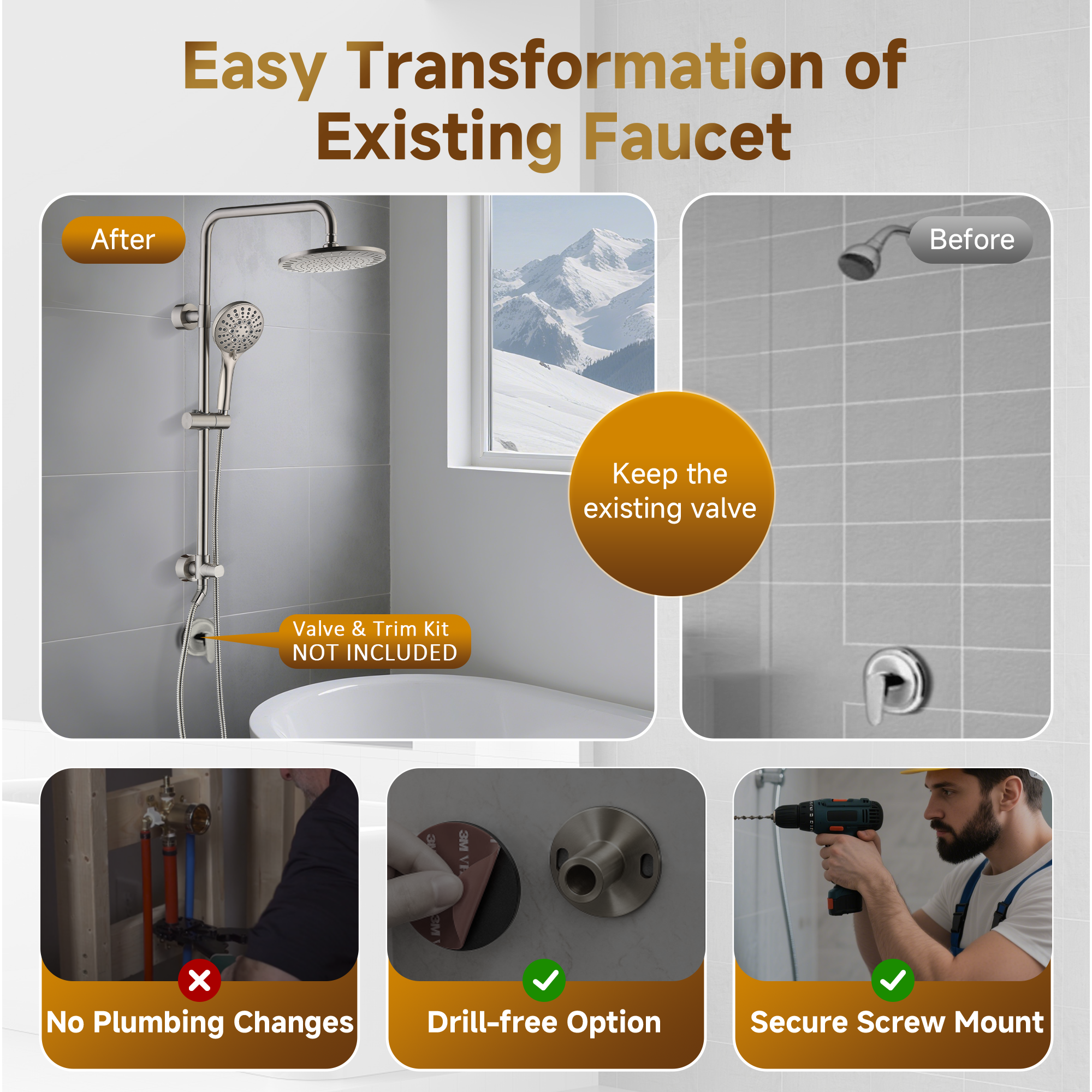 Shower System With Rain shower and Handheld Shower head,Hose