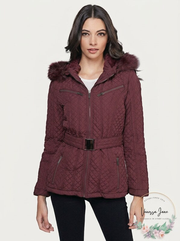 Palomares Women's Winter Red Faux Fur Parka Coat, Size Small