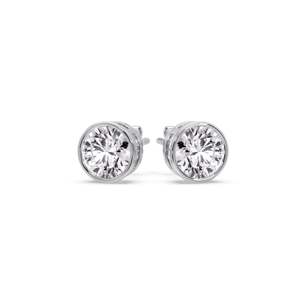 Bezel-Set Brilliant Round Diamond Solitaire Stud Earrings [IGI Certified]