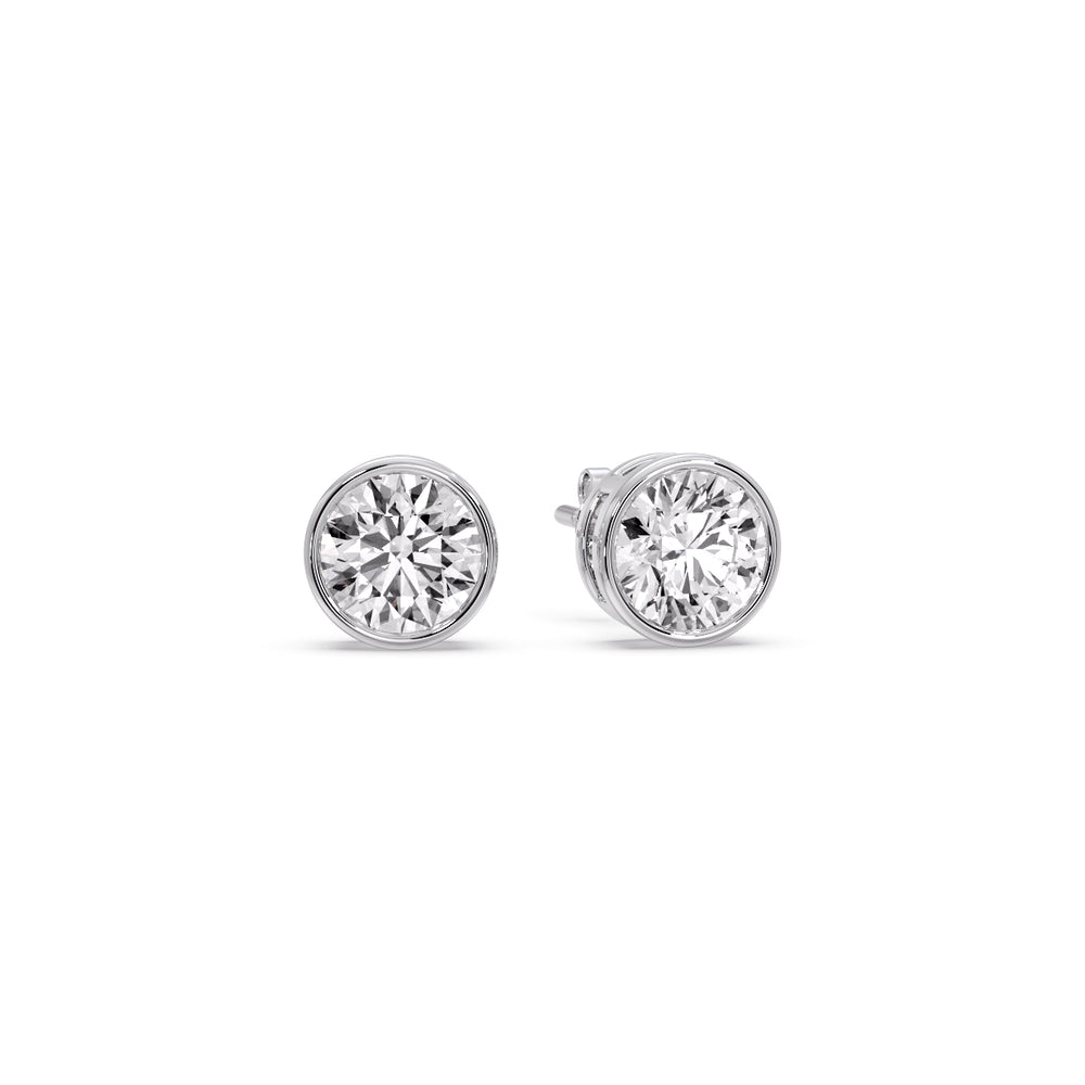 Bezel-Set Brilliant Round Diamond Solitaire Stud Earrings [IGI Certified]