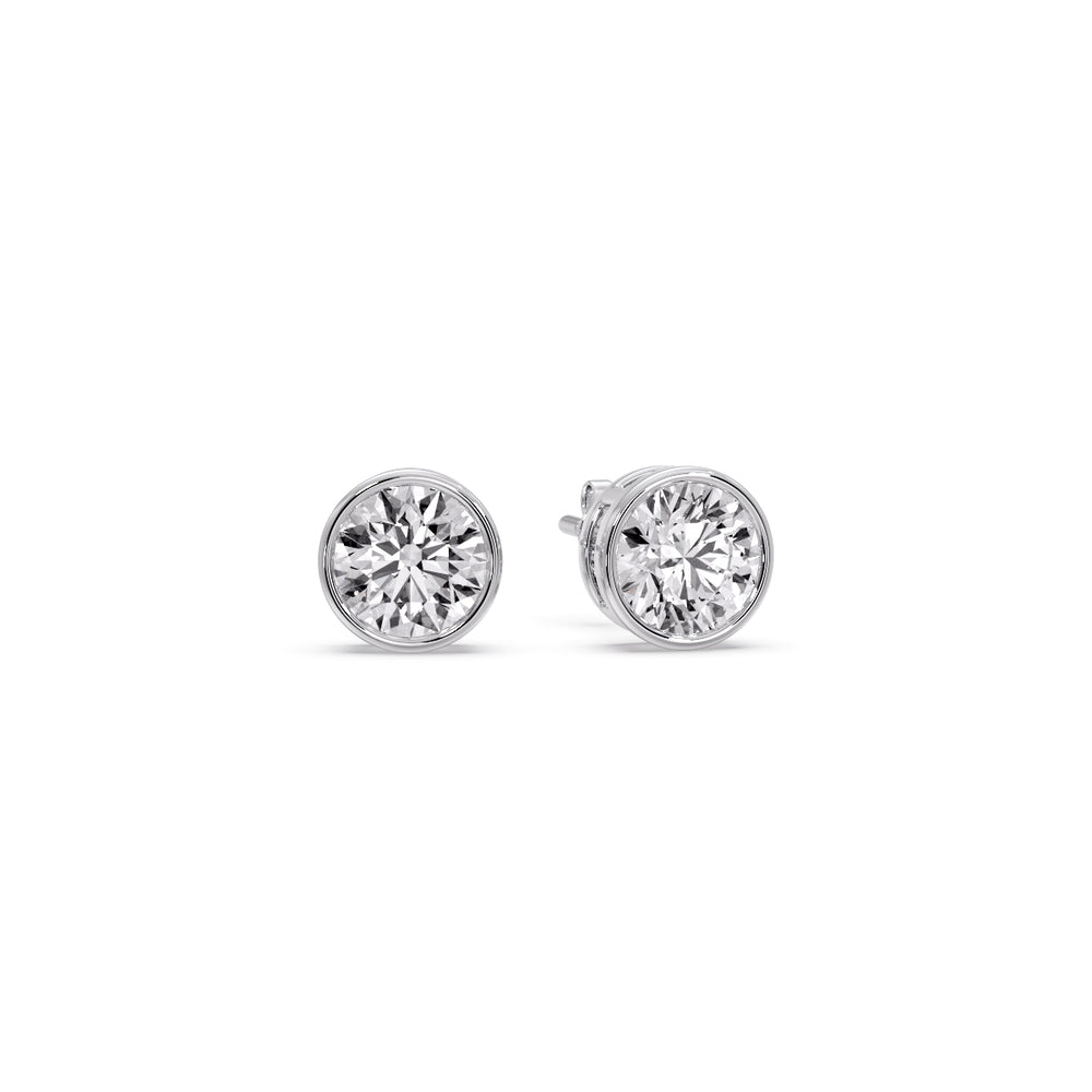 Bezel-Set Brilliant Round Diamond Solitaire Stud Earrings [IGI Certified]