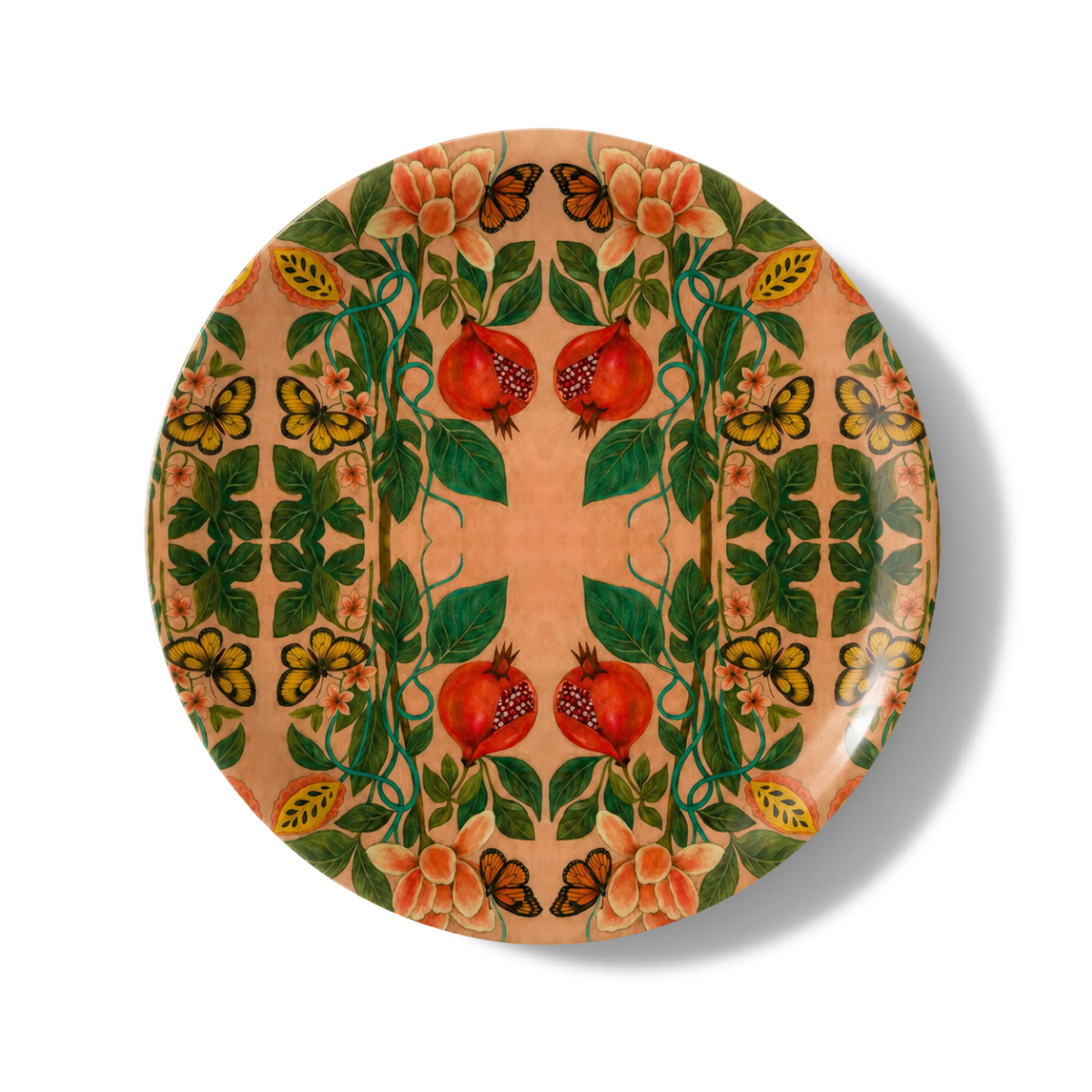 Pomegranate Migration Decorative Birchwood Tray - Mini Round - Set of 2