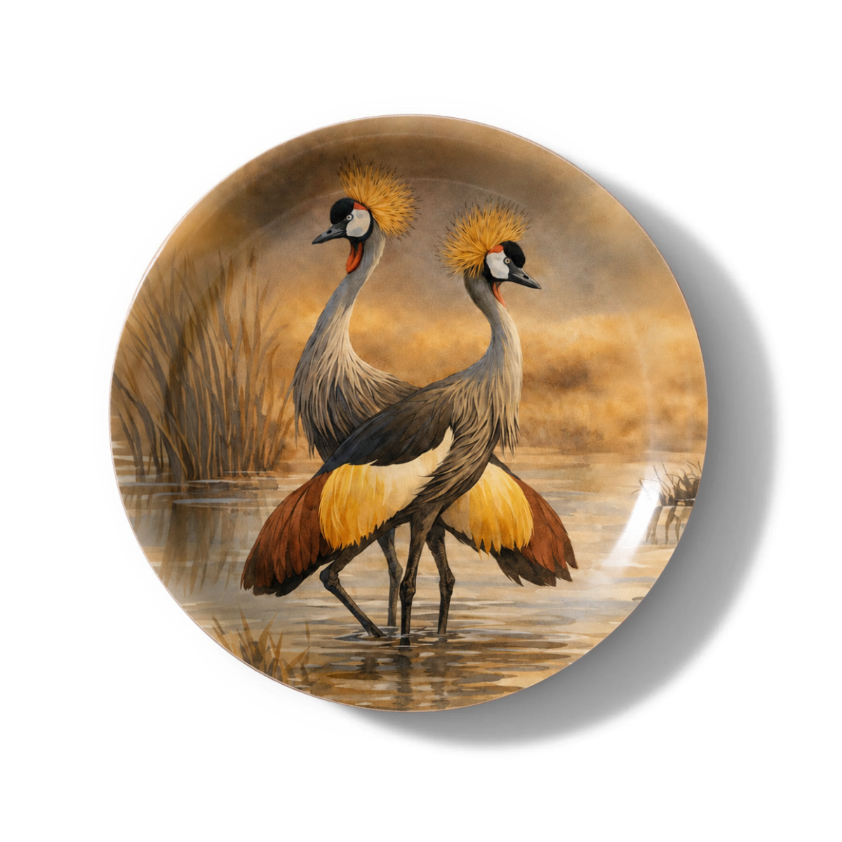 Golden Crane Decorative Birchwood Tray - Mini Round - Set of 2