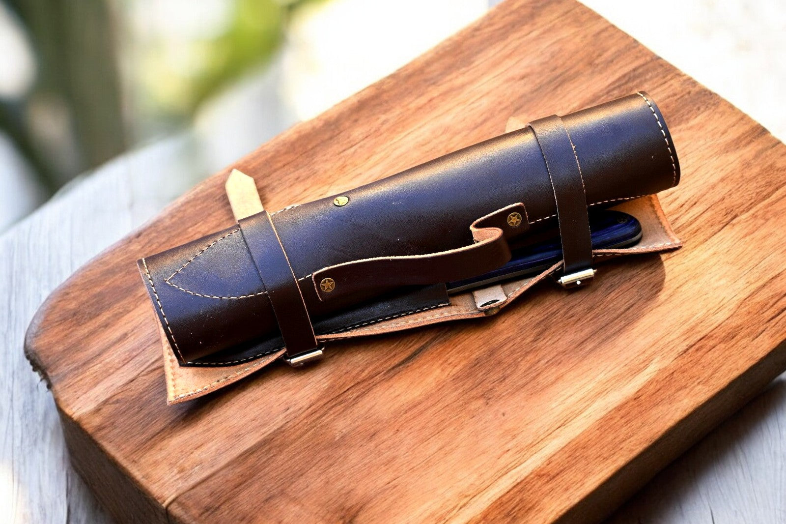 Handmade Damascus Kitchen Knives Set with Exotic Wood Handles