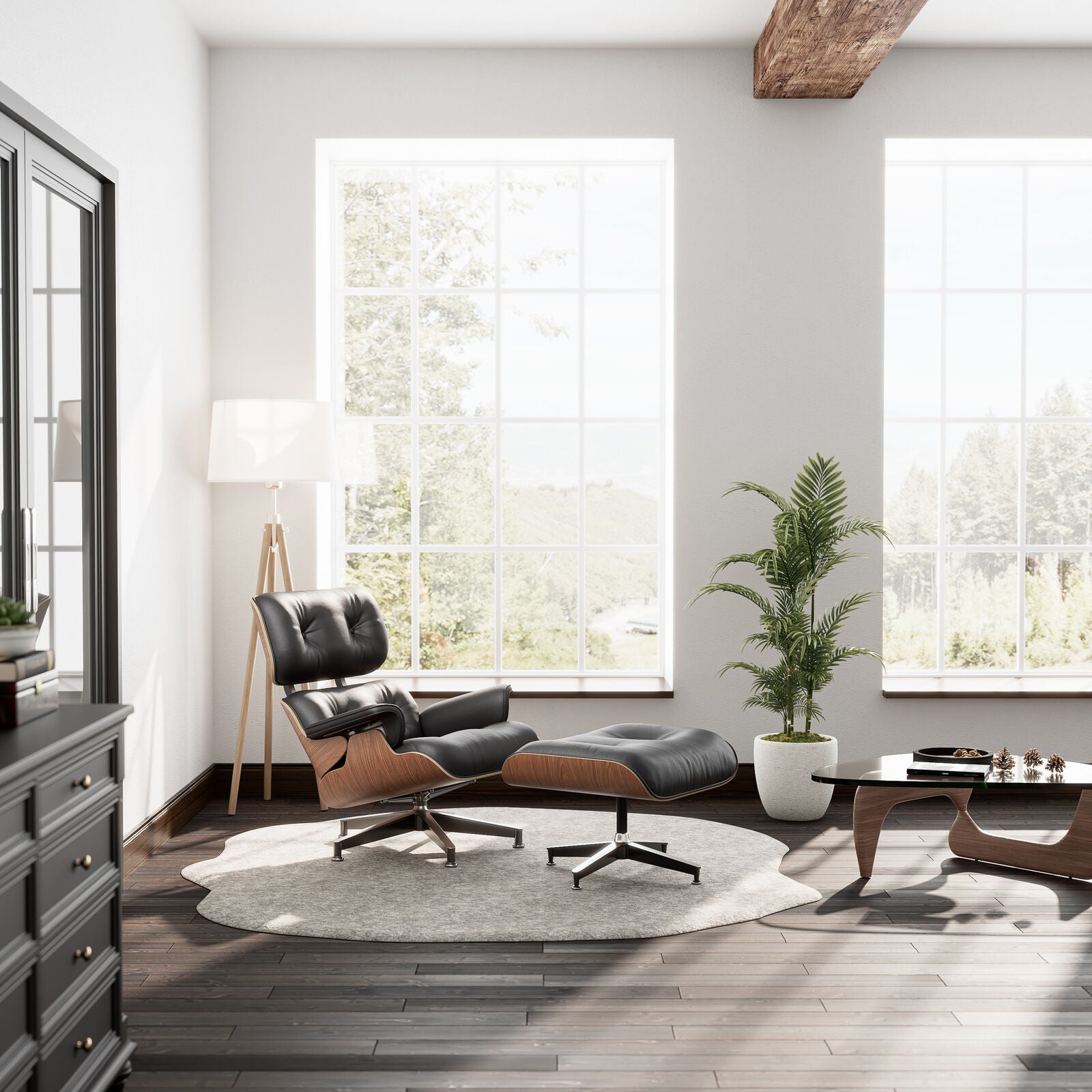Classic Genuine Leather Lounge With Ottoman Leg Chair (Replica)