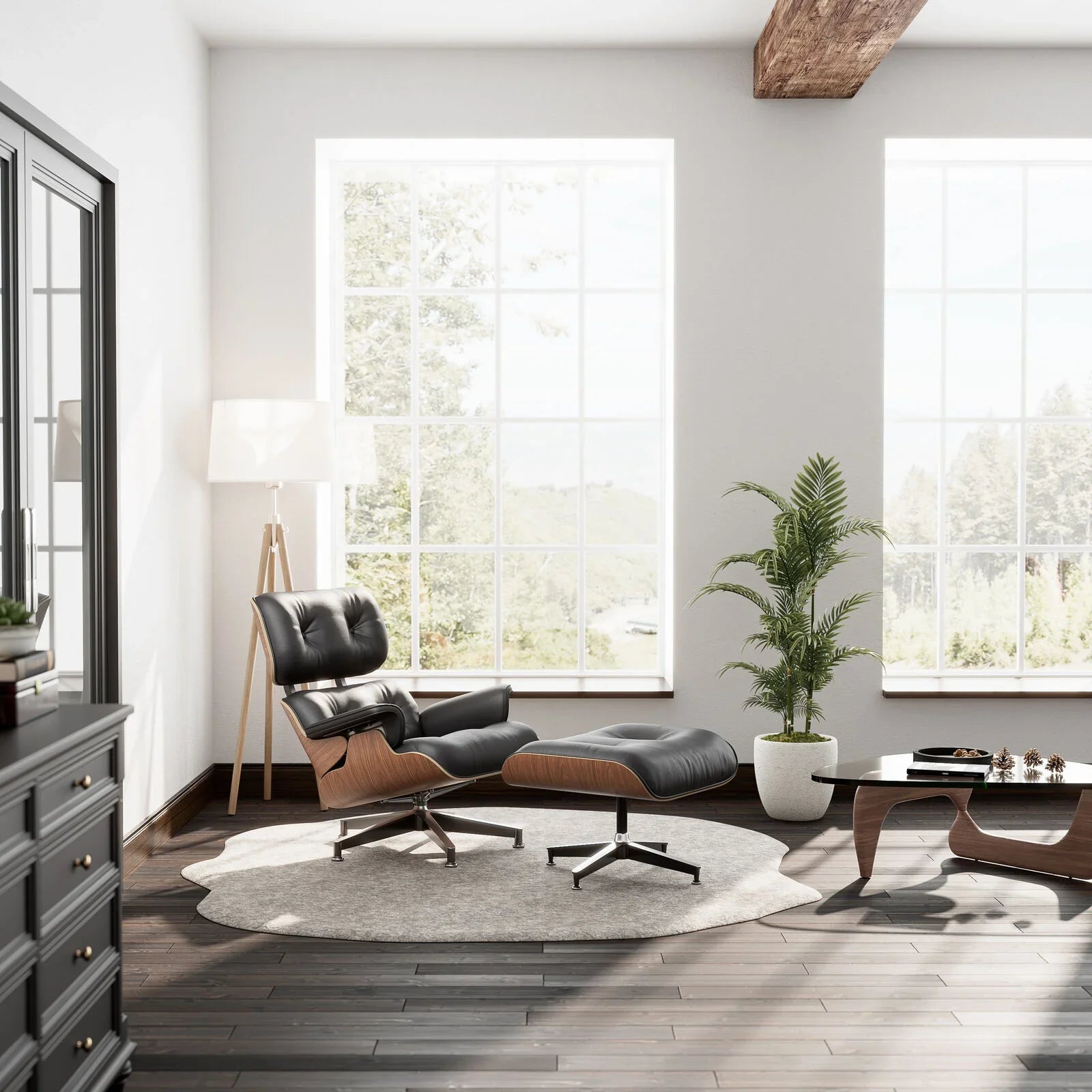 Classic Genuine Leather Lounge With Ottoman Leg Chair (Replica)