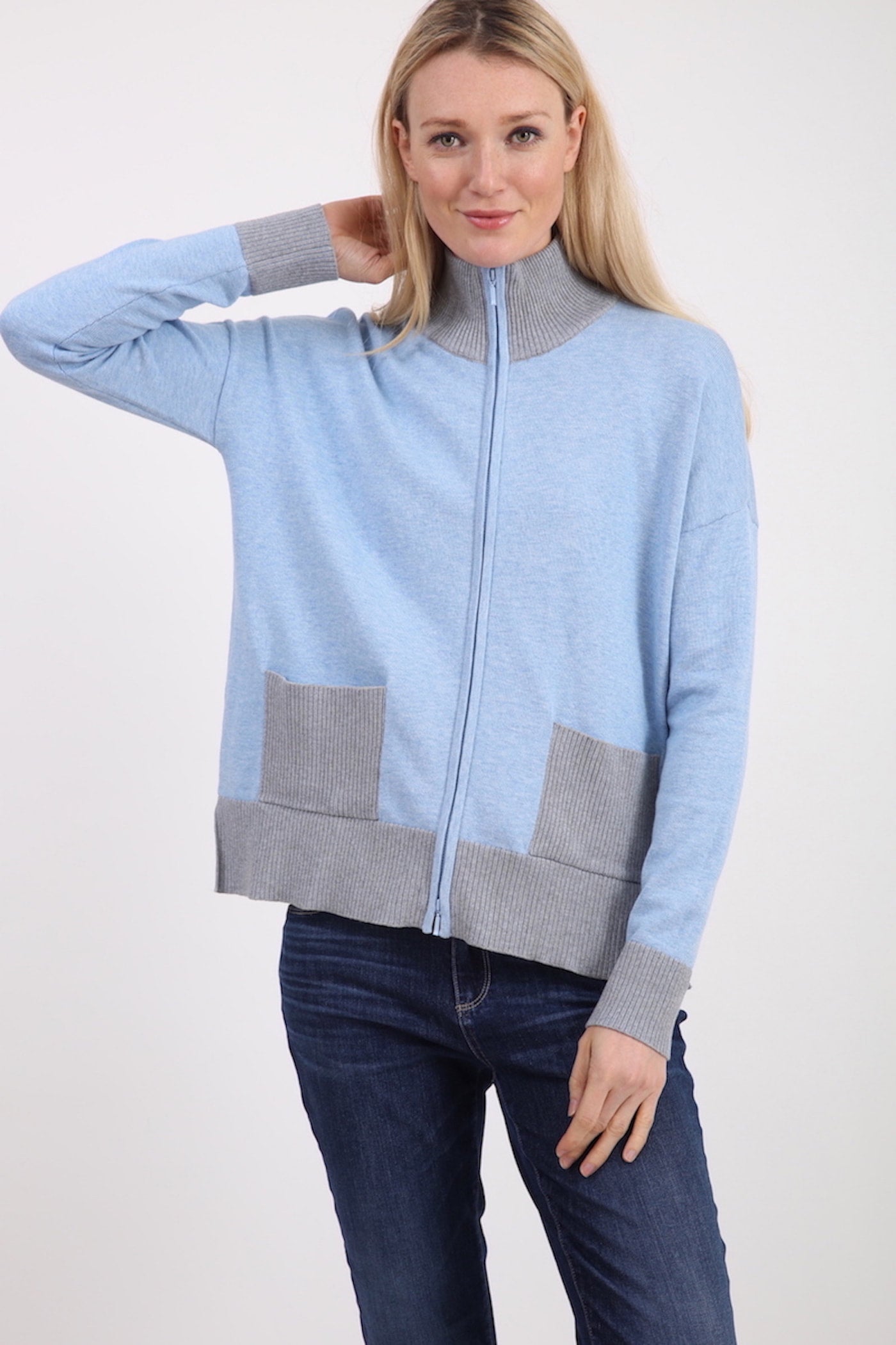 Pima Cotton Zip Boxy Jacket w/ Plaited Ribs #181311