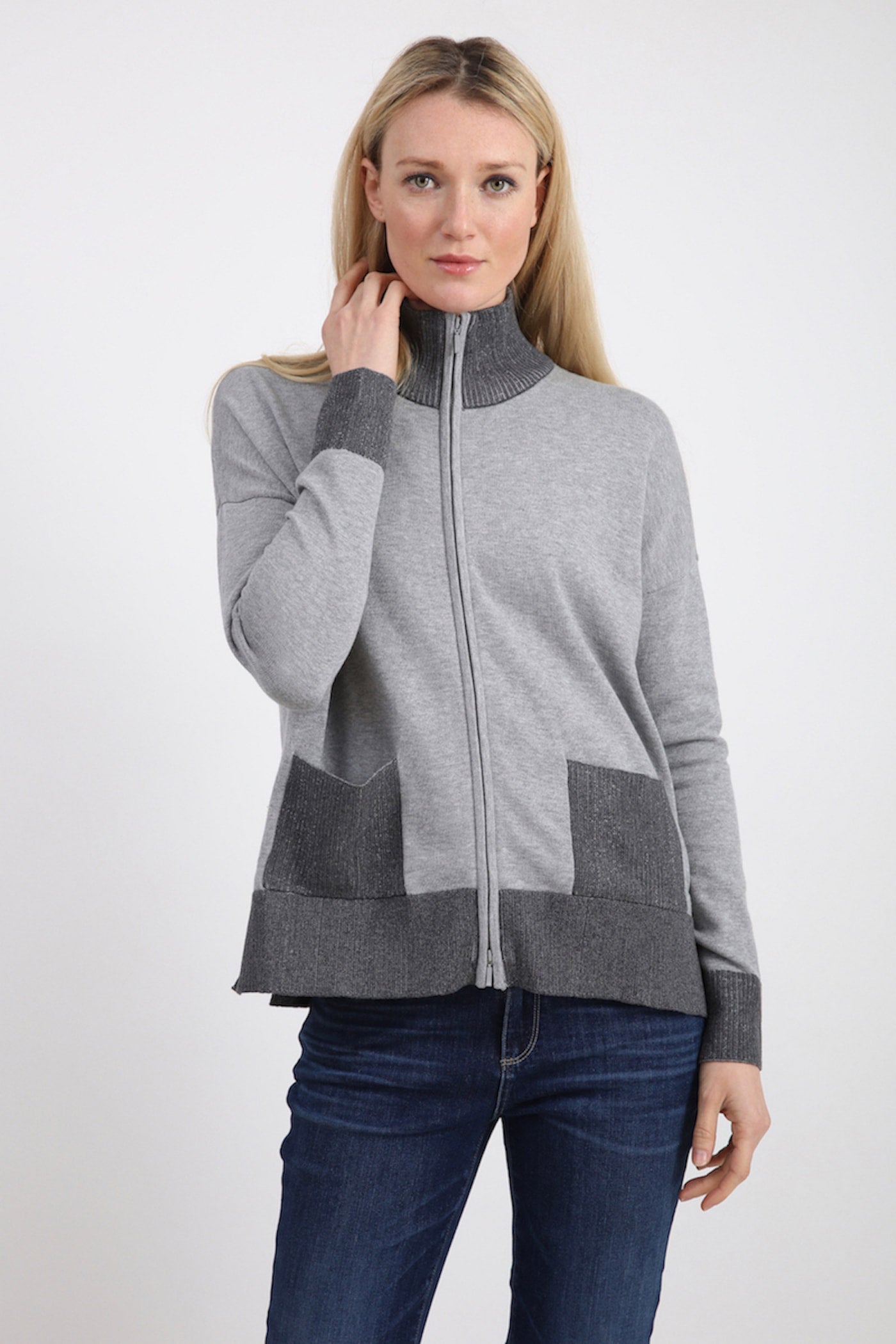 Pima Cotton Zip Boxy Jacket w/ Plaited Ribs #181311