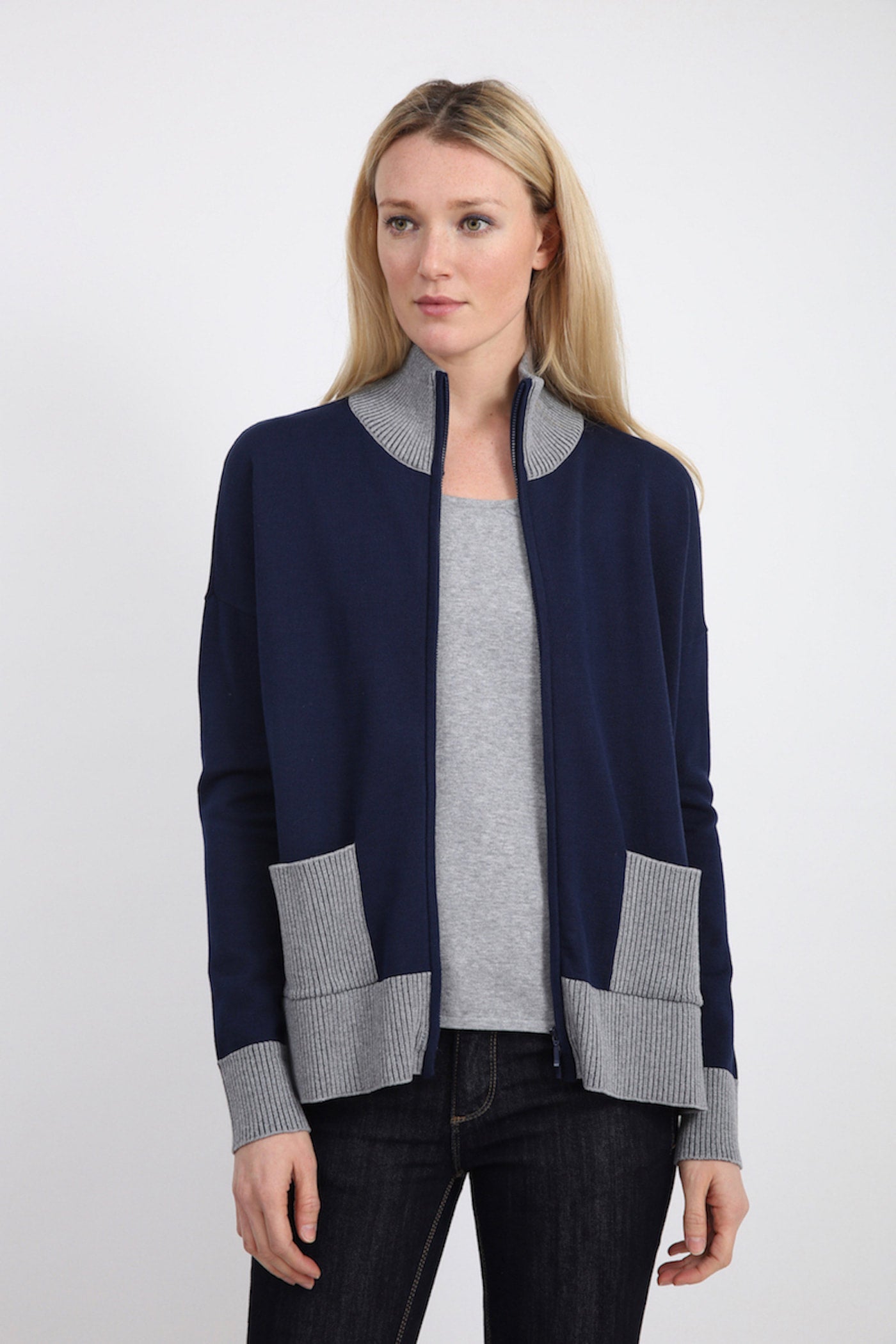 Pima Cotton Zip Boxy Jacket w/ Plaited Ribs #181311