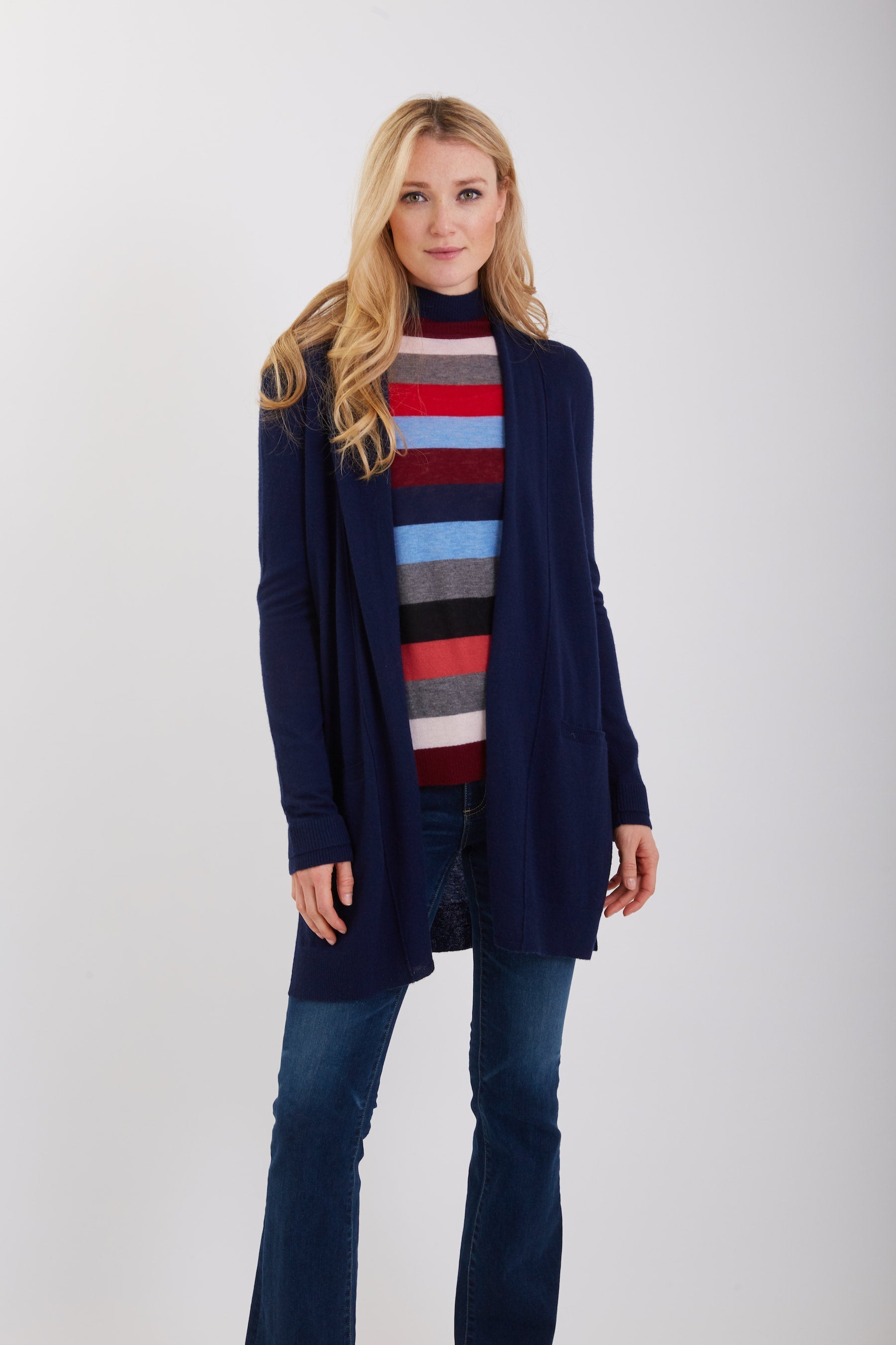 Cashmere Multi-colored Stripe Mock Neck  #191702