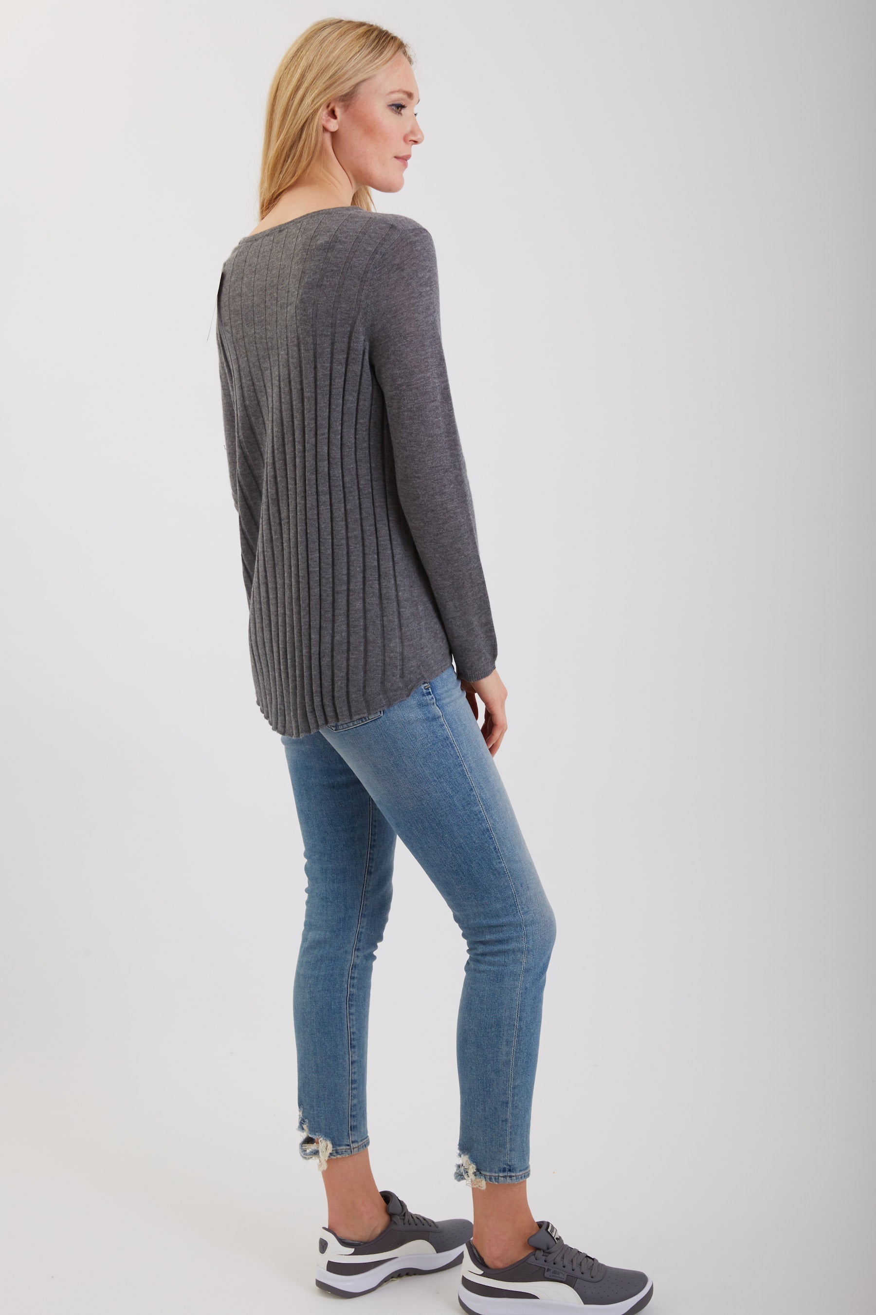 Cashmere Crew Neck w/rib Pleated Back #191715