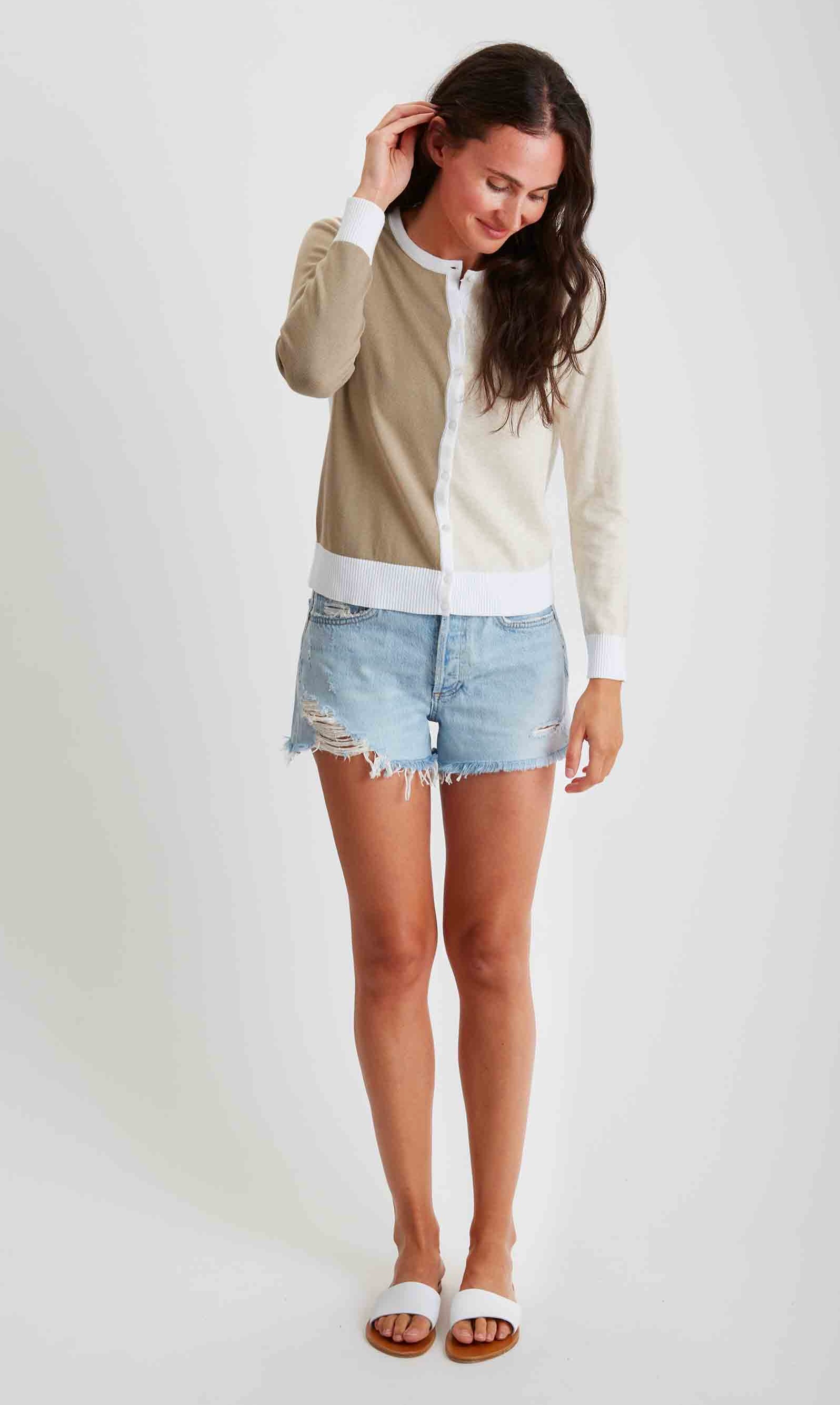 Pima Cotton Color-block Cardigan #204310