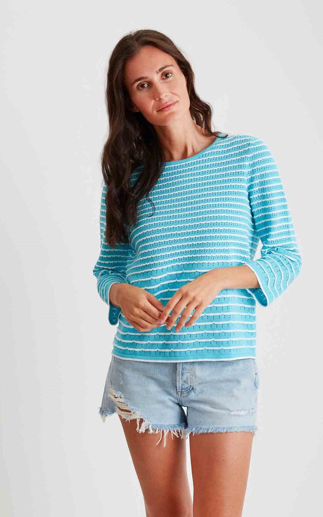 Pima Cotton Scallop Stitch Crew Neck #204326