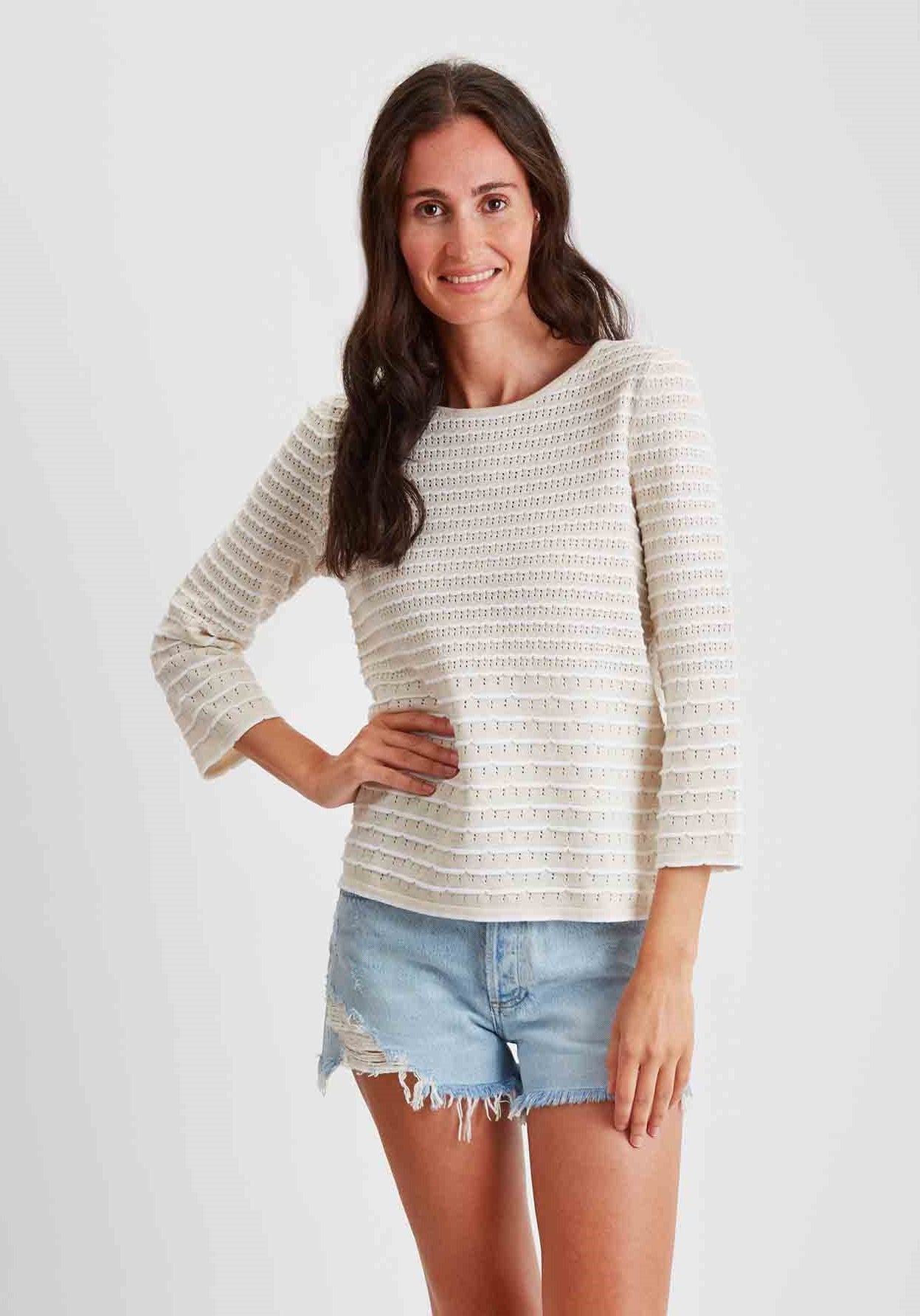 Pima Cotton Scallop Stitch Crew Neck #204326