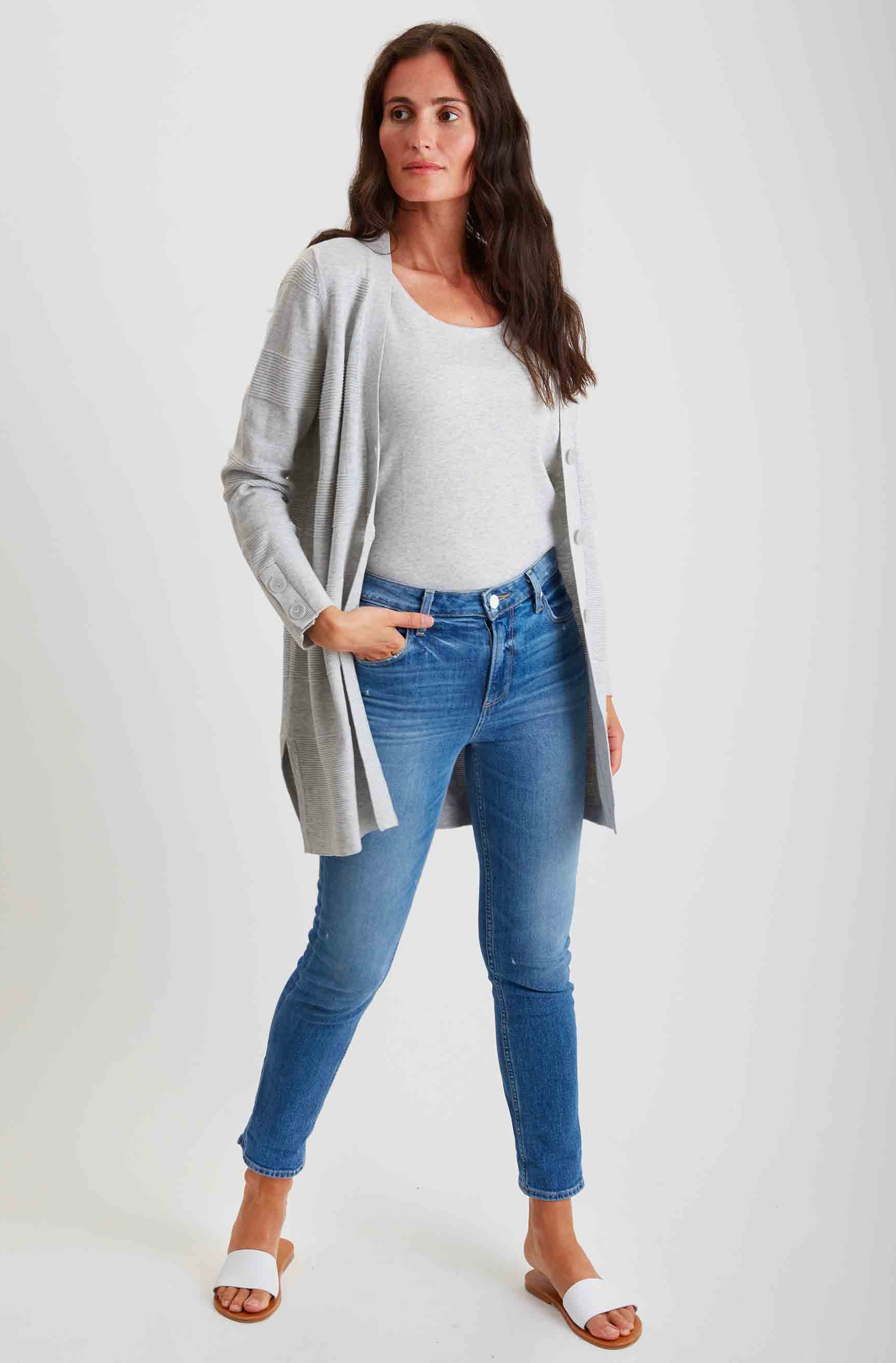 Pima Cotton Button Cuff Cardigan #204328