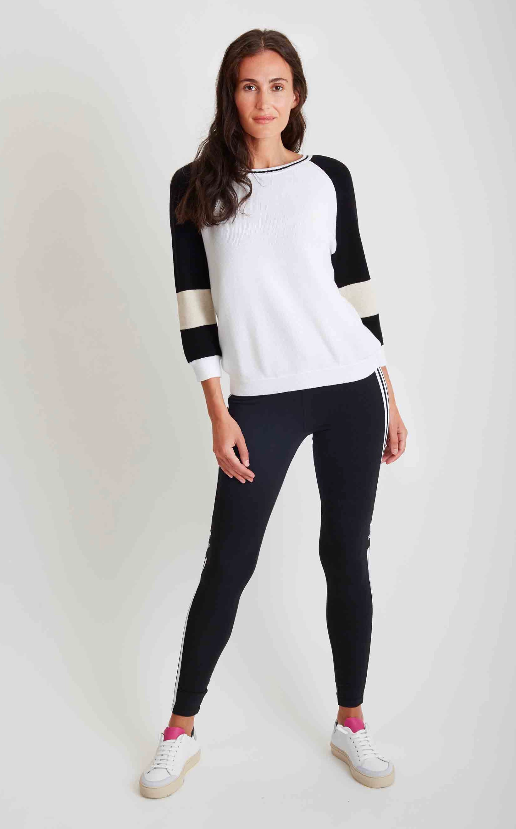 Crew Neck Shaker Stitch Stripe Sleeve #204340