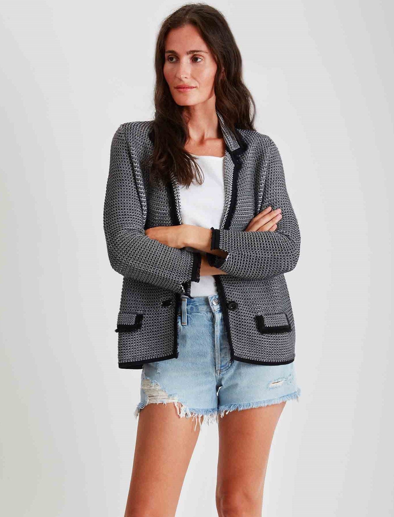 Textured Blazer with Fringe #204350