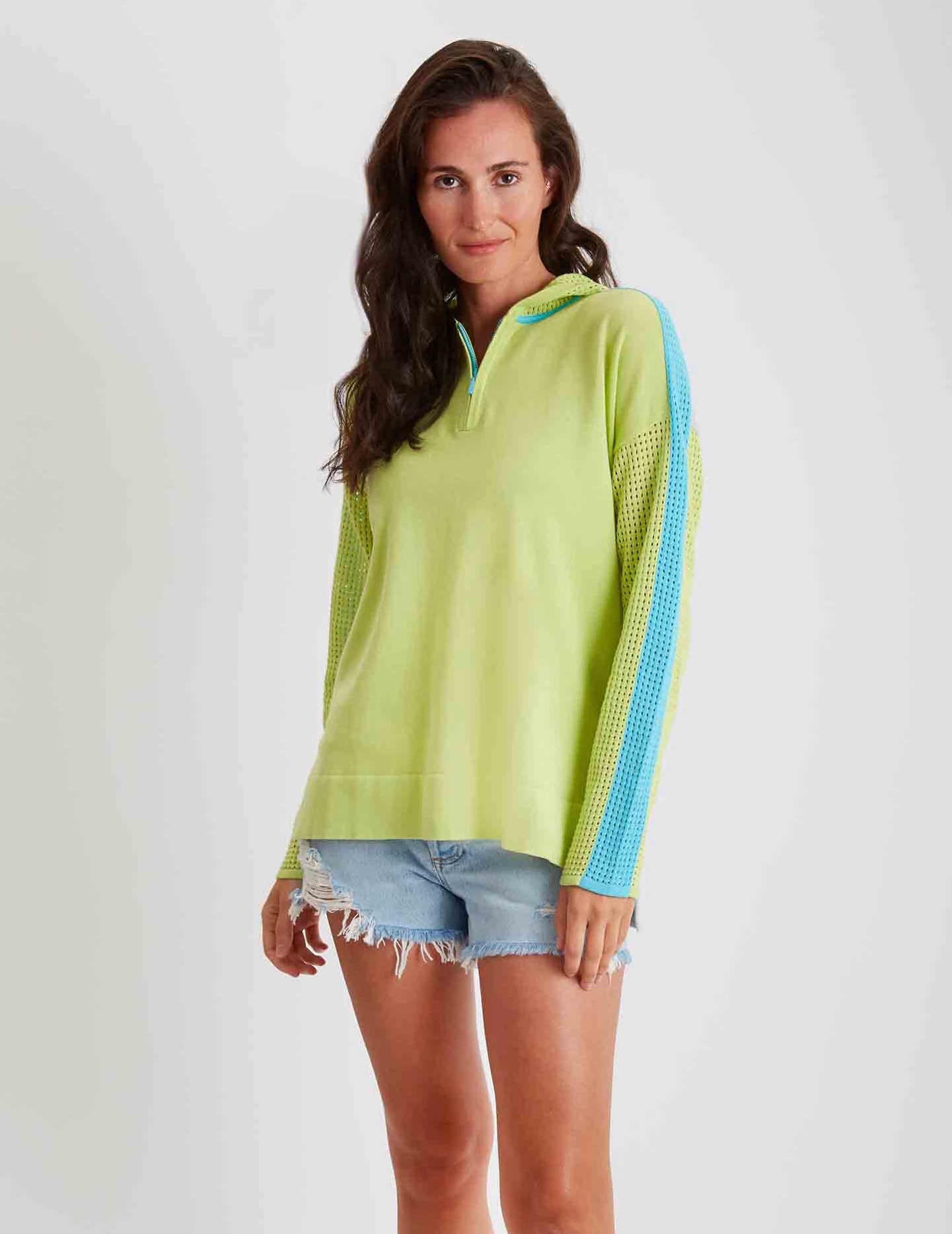 Mesh Hoodie with Exposed Zipper #204346